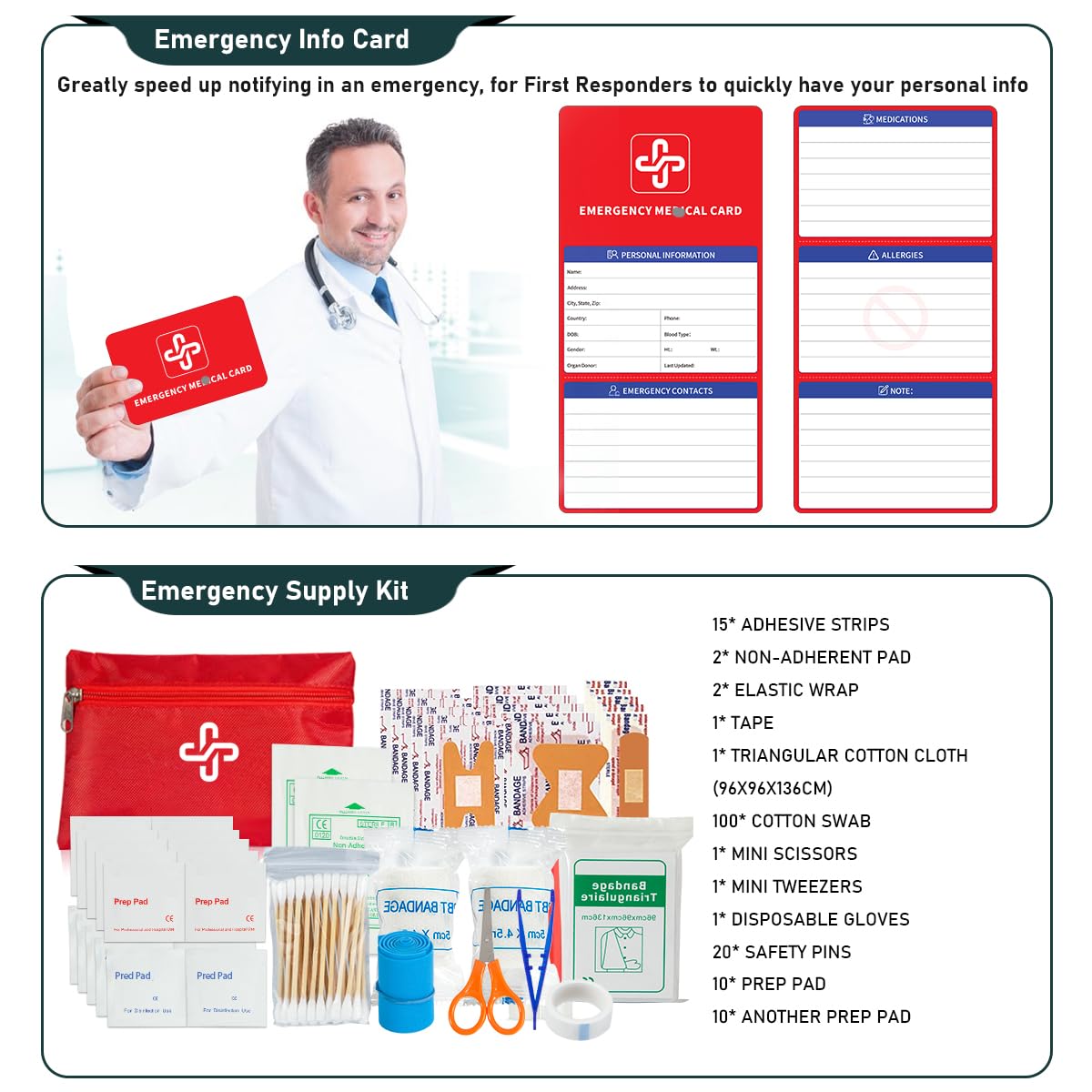 Survival Kit, 262 Piece Survival Gear and Supplies with First Aid Kit Pouch and Crossbody Bag