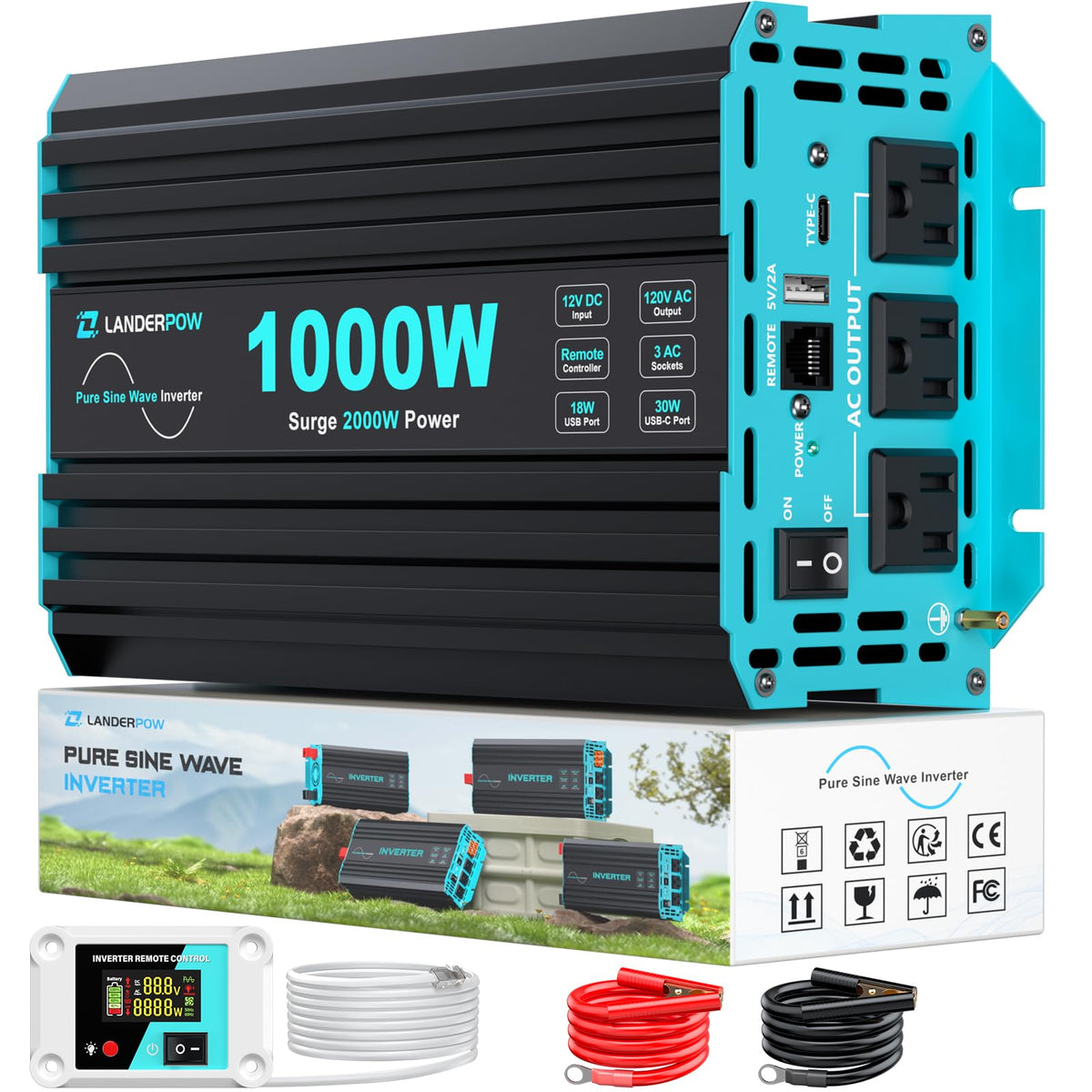 3000W Pure Sine Wave Inverter 12V DC to 120V AC 6000W Peak for RV