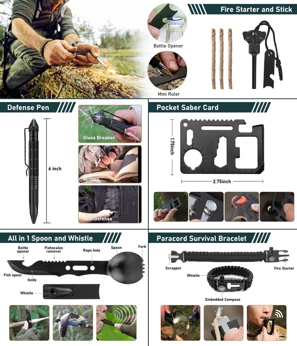Survival Kit, 262 Piece Survival Gear and Supplies with First Aid Kit Pouch and Crossbody Bag