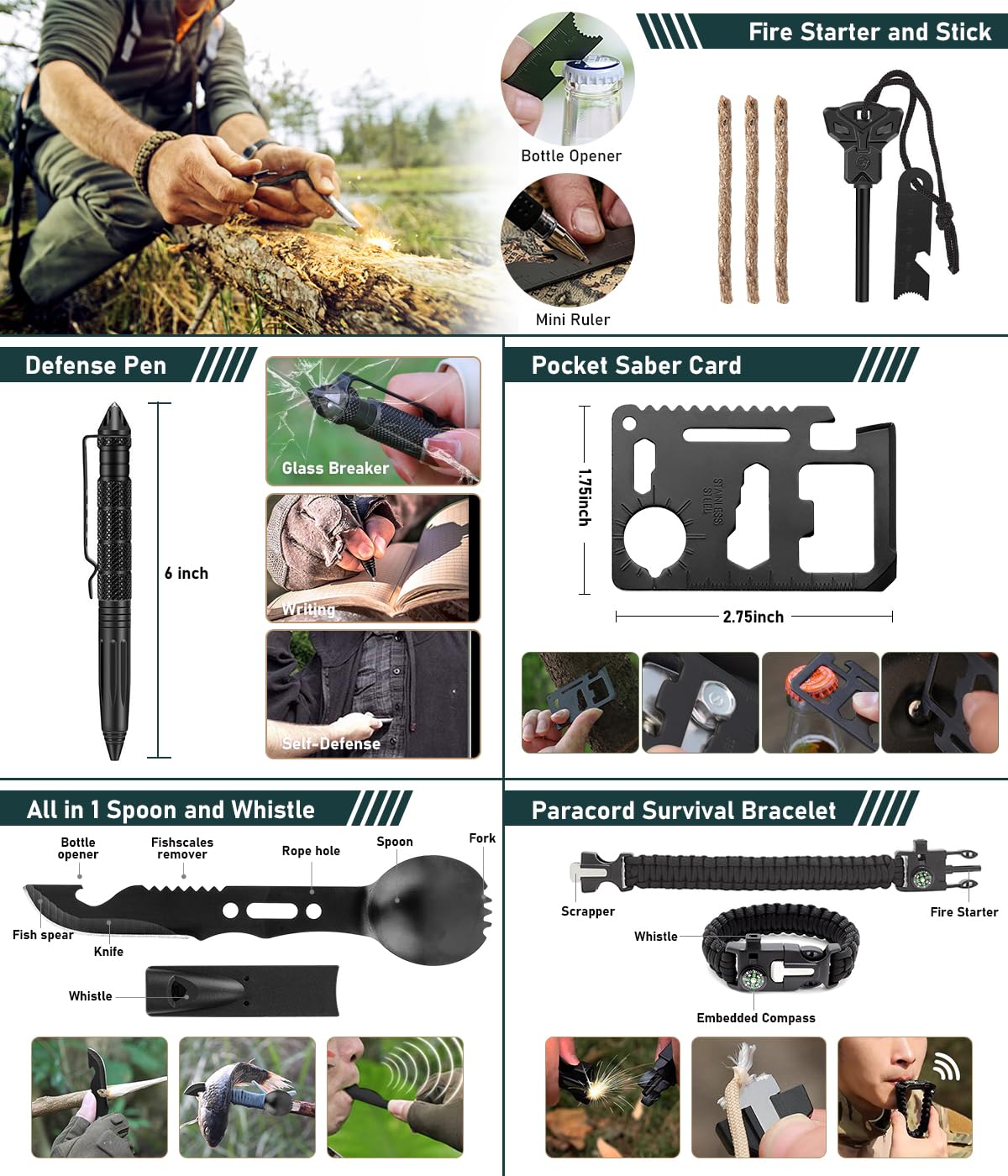 Survival Kit, 262 Piece Survival Gear and Supplies with First Aid Kit Pouch and Crossbody Bag