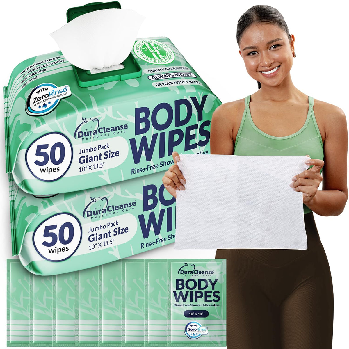 XL Body Wipes for Camping & Outdoor - No Rinse Shower Wipes - 100 Ct (2pk)