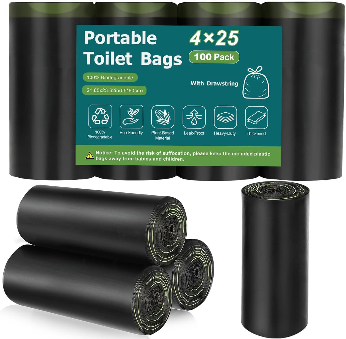Portable Toilet Bags for Camping, Biodegradable Drawstring Toilet Bags