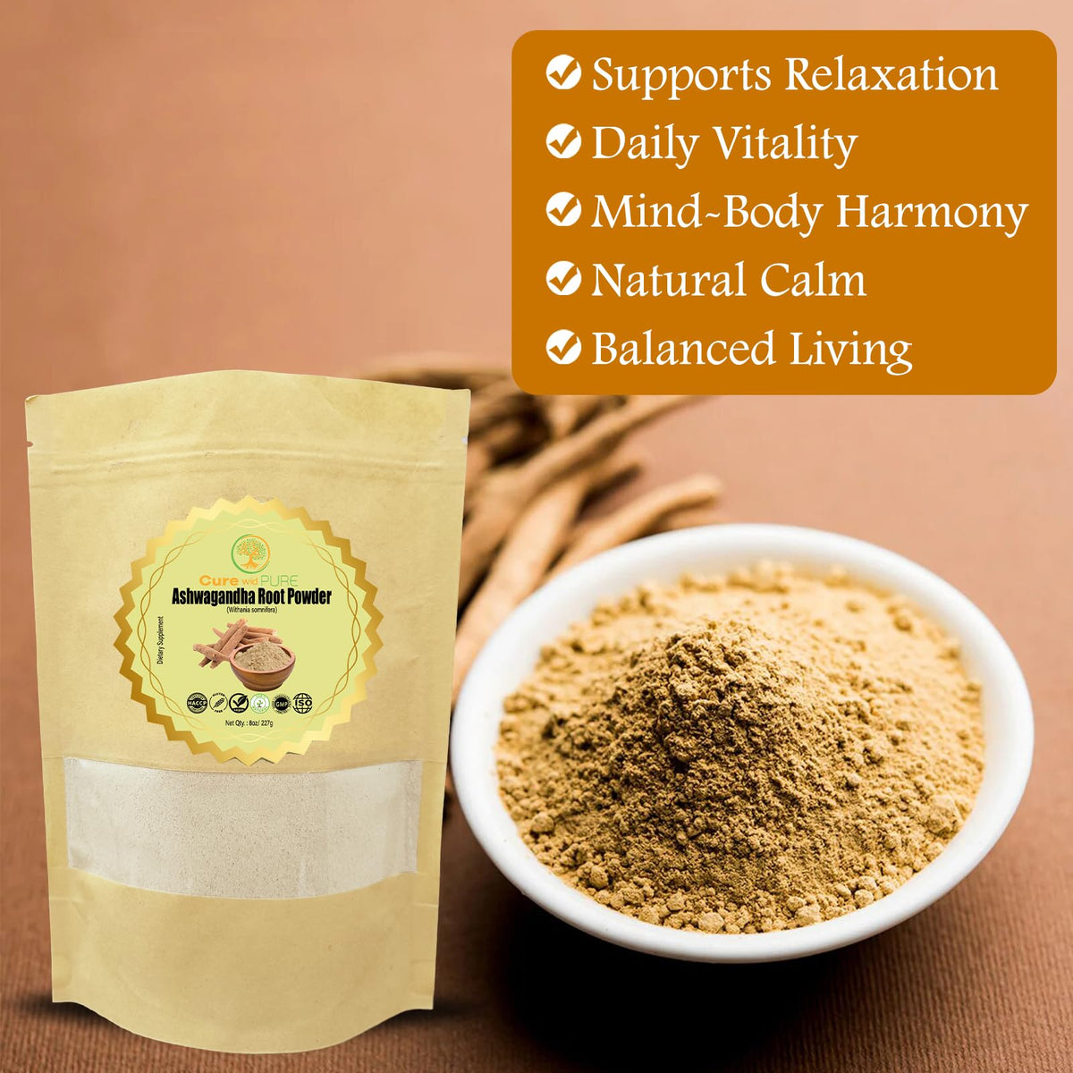 Cure wid Pure Organic Ashwagandha Root 4oz Cut & Sifted Ashwagandha Tea