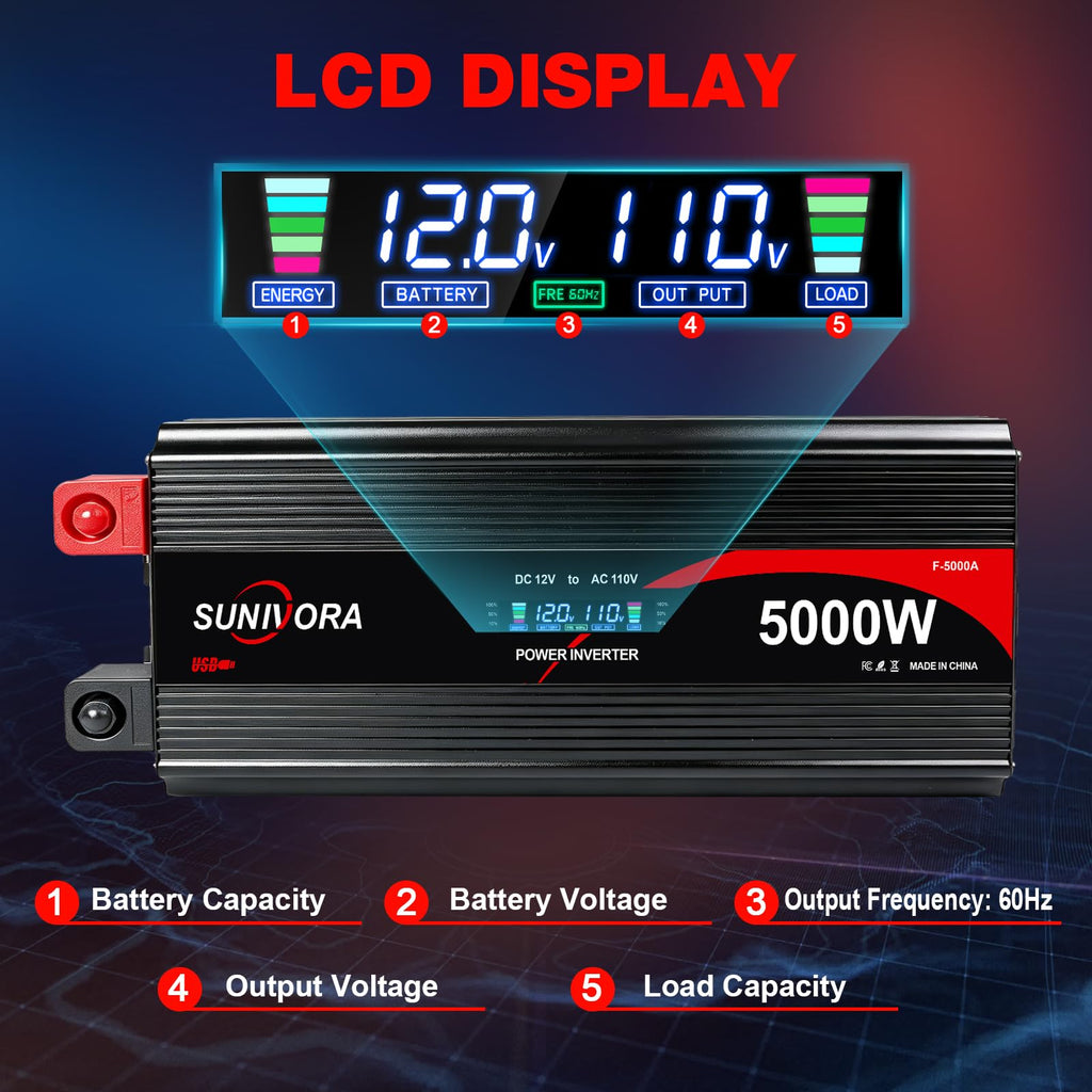 3000W Power Inverter 12V DC to 110V/120V AC Converter 6000W Peak