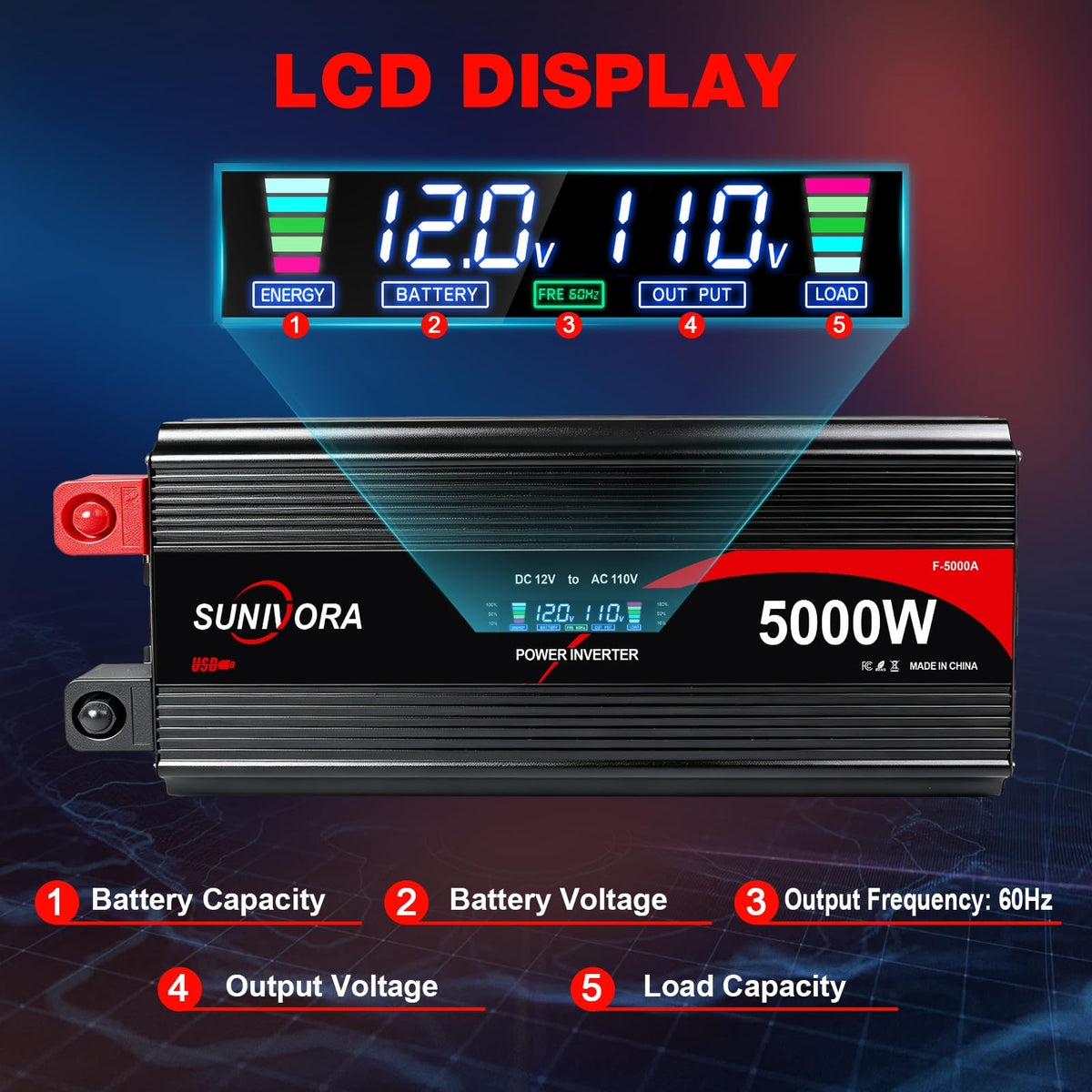 3000W Power Inverter 12V DC to 110V/120V AC Converter 6000W Peak