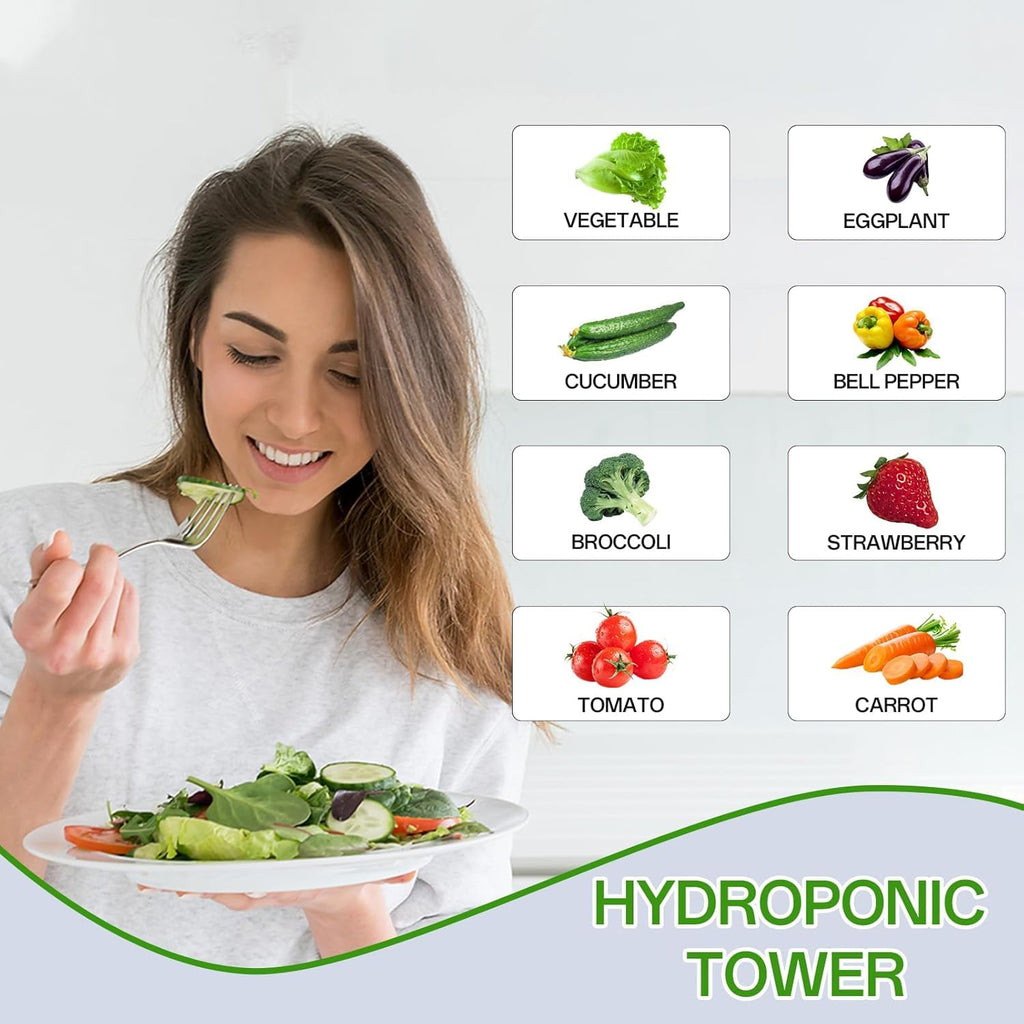 Hydroponic Tower, 14-Layer Hydroponics Growing System Kit with 70 Slots, Vertical Garden System with 20L Water Tank and Pump for Indoor Outdoor Home, Balcony & Patio