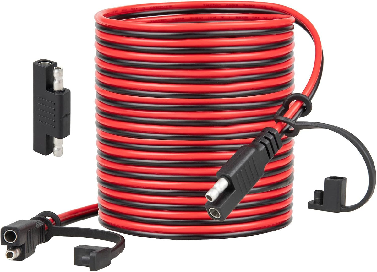 25FT Battery Charger SAE Extension Cable 16AWG, 2 Pin SAE Quick Connector for Solar Panel,Automotive,Charging, Trolling Motor with Reversing Adapter