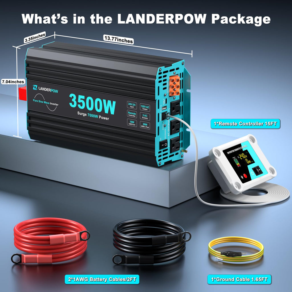 3000W Pure Sine Wave Inverter 12V DC to 120V AC 6000W Peak for RV