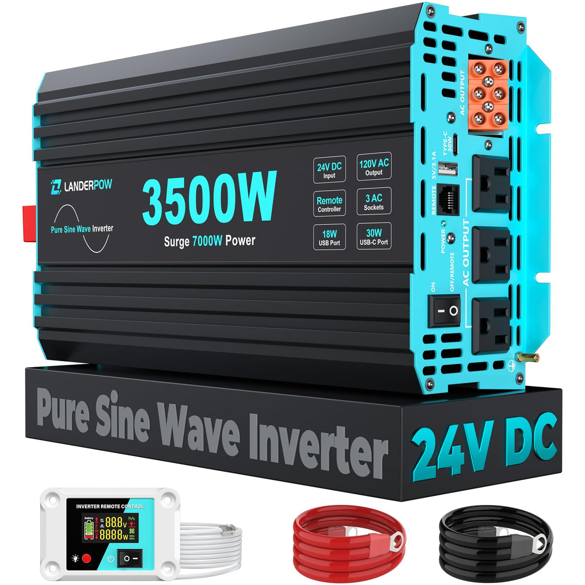 3000W Pure Sine Wave Inverter 12V DC to 120V AC 6000W Peak for RV