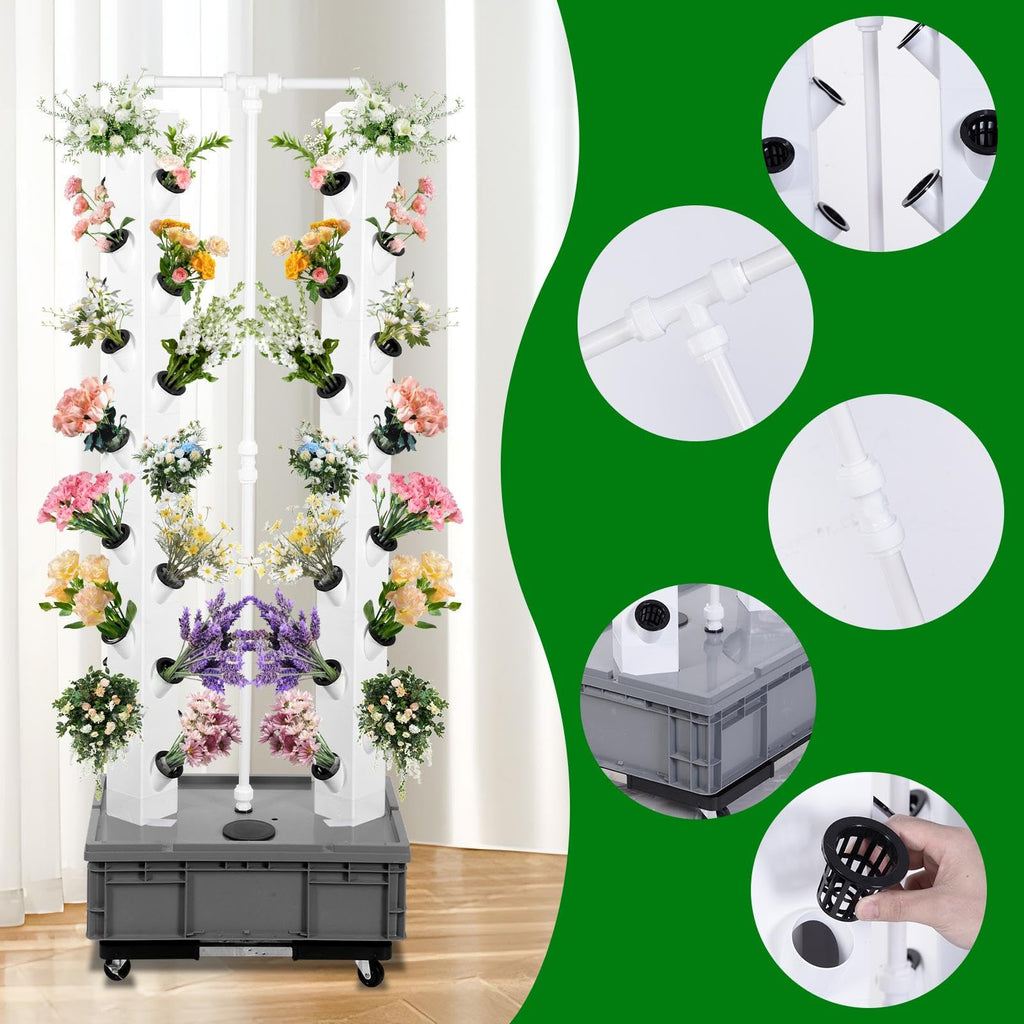 Hydroponic Tower, 14-Layer Hydroponics Growing System Kit with 70 Slots, Vertical Garden System with 20L Water Tank and Pump for Indoor Outdoor Home, Balcony & Patio