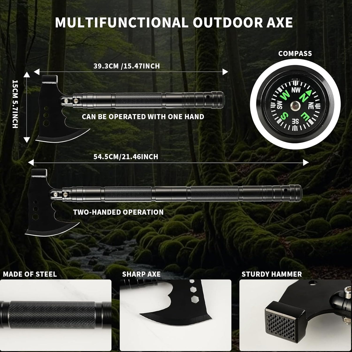 Camping Foldable Digging Shovel, MultiTool Steel Tactical Kit, Military Survival Shovel
