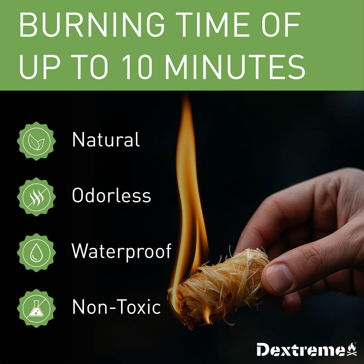 Dextreme Fire Starter (120 PCS) Natural Fire Starters for Campfire, Charcoal Starter, Fireplace, Wood Stove, BBQ, Chimney, Fire Pit, and Grill | All Weather, Odorless, Non-Toxic, w/10 Min Burning Time