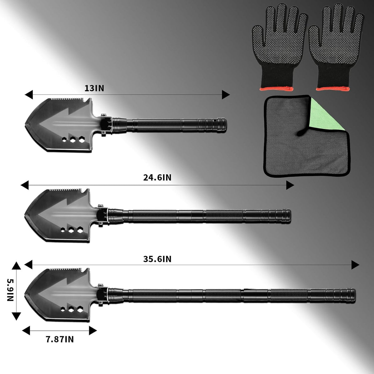 Camping Foldable Digging Shovel, MultiTool Steel Tactical Kit, Military Survival Shovel