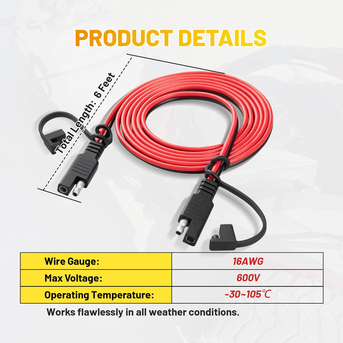 25FT Battery Charger SAE Extension Cable 16AWG, 2 Pin SAE Quick Connector for Solar Panel,Automotive,Charging, Trolling Motor with Reversing Adapter