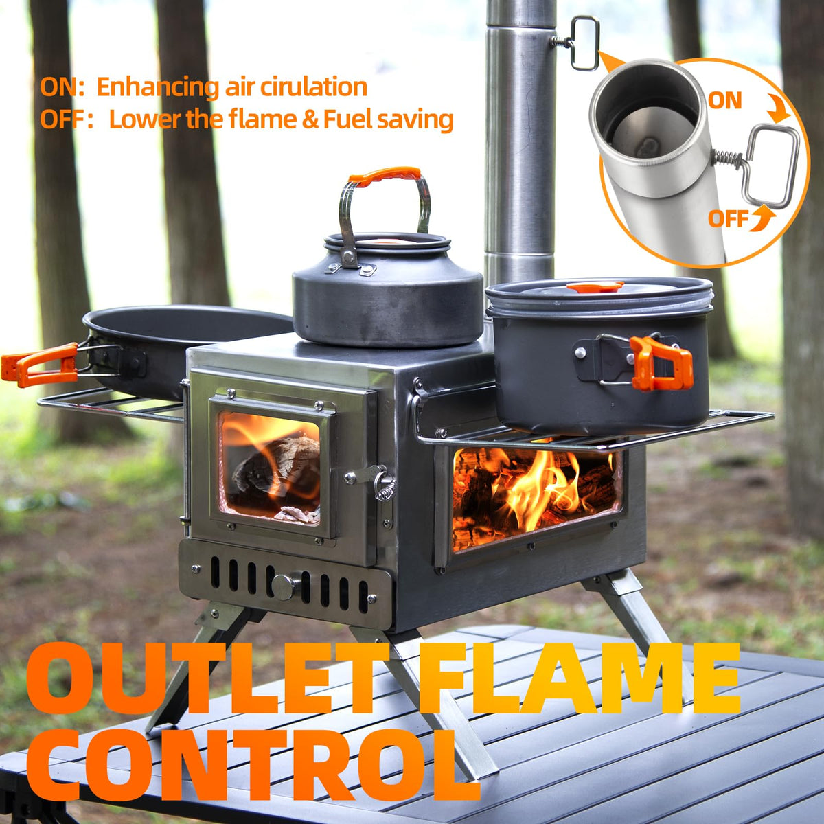 Hot Tent Stove,AVOFOREST Wood Burning Stove,Small Wood Stove with 7 Stainless Chimney Pipes for Outdoor Heating & Cooking, Ice Fishing, Hunting