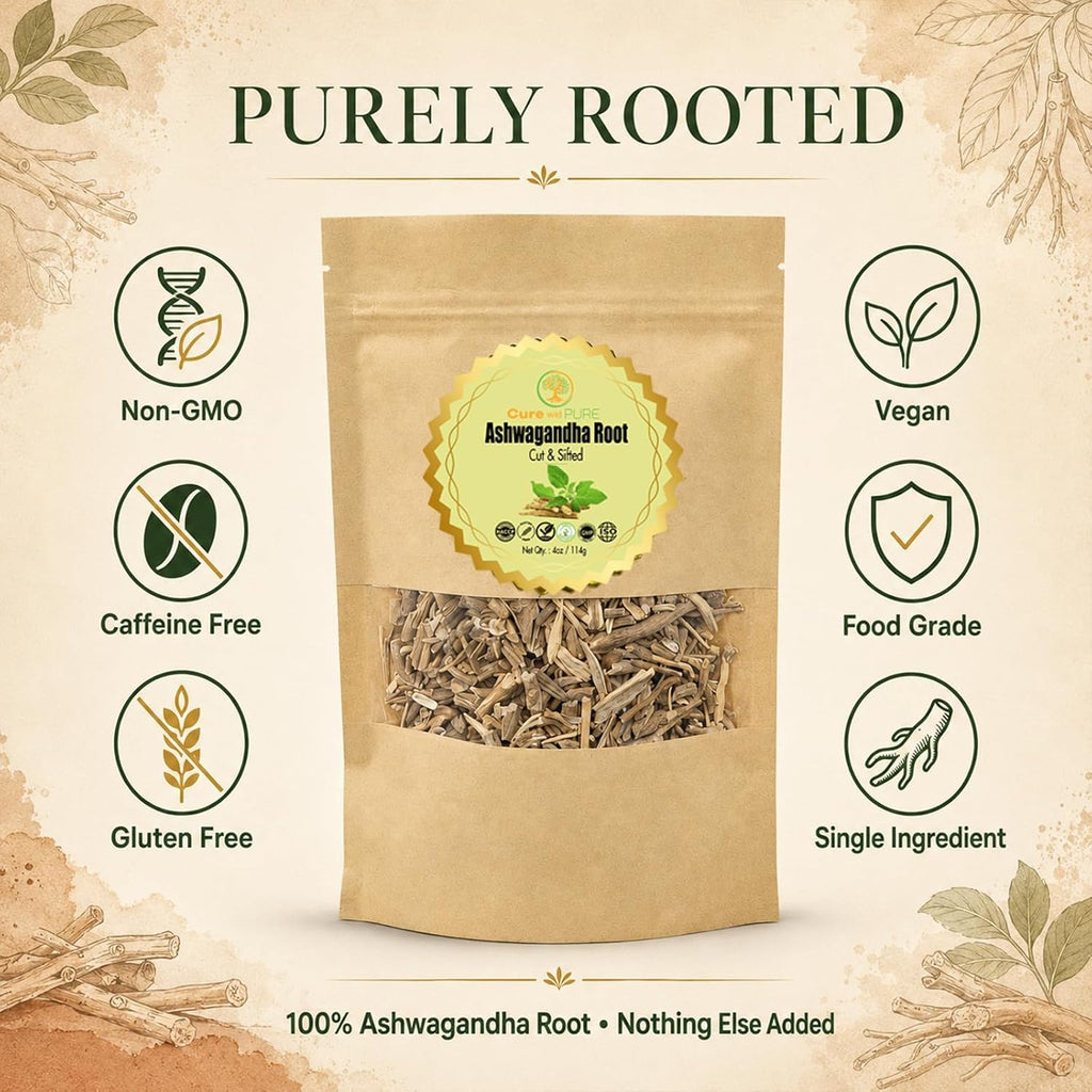Cure wid Pure Organic Ashwagandha Root 4oz Cut & Sifted Ashwagandha Tea