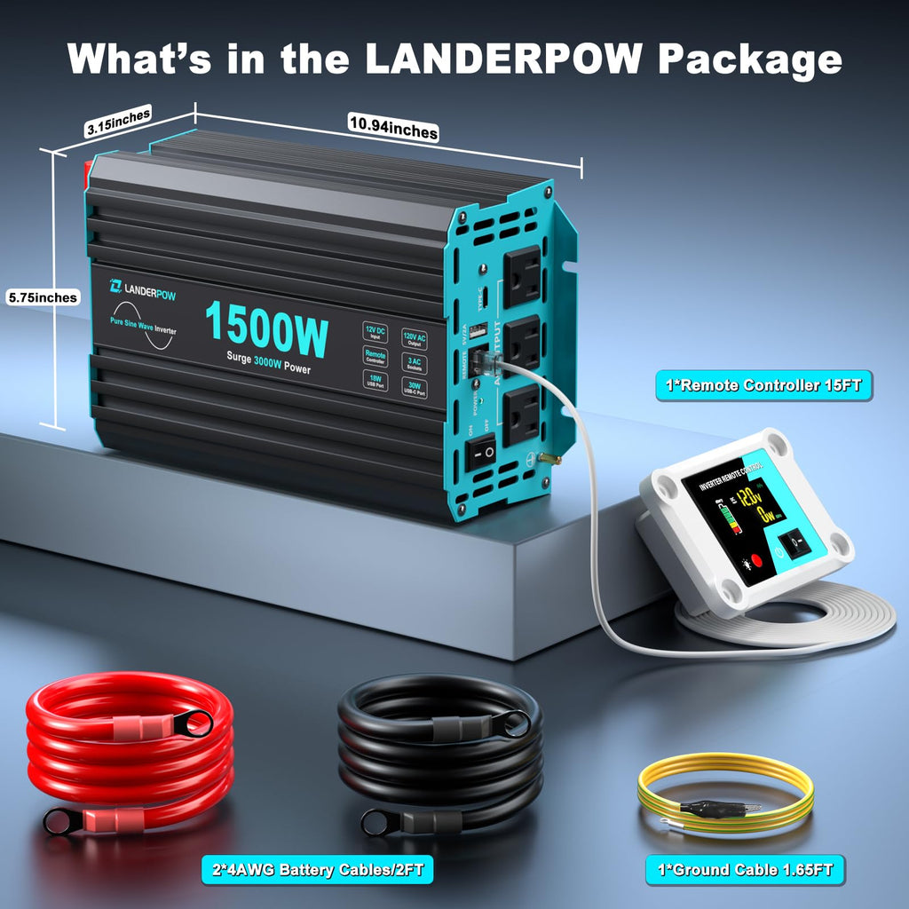 3000W Pure Sine Wave Inverter 12V DC to 120V AC 6000W Peak for RV