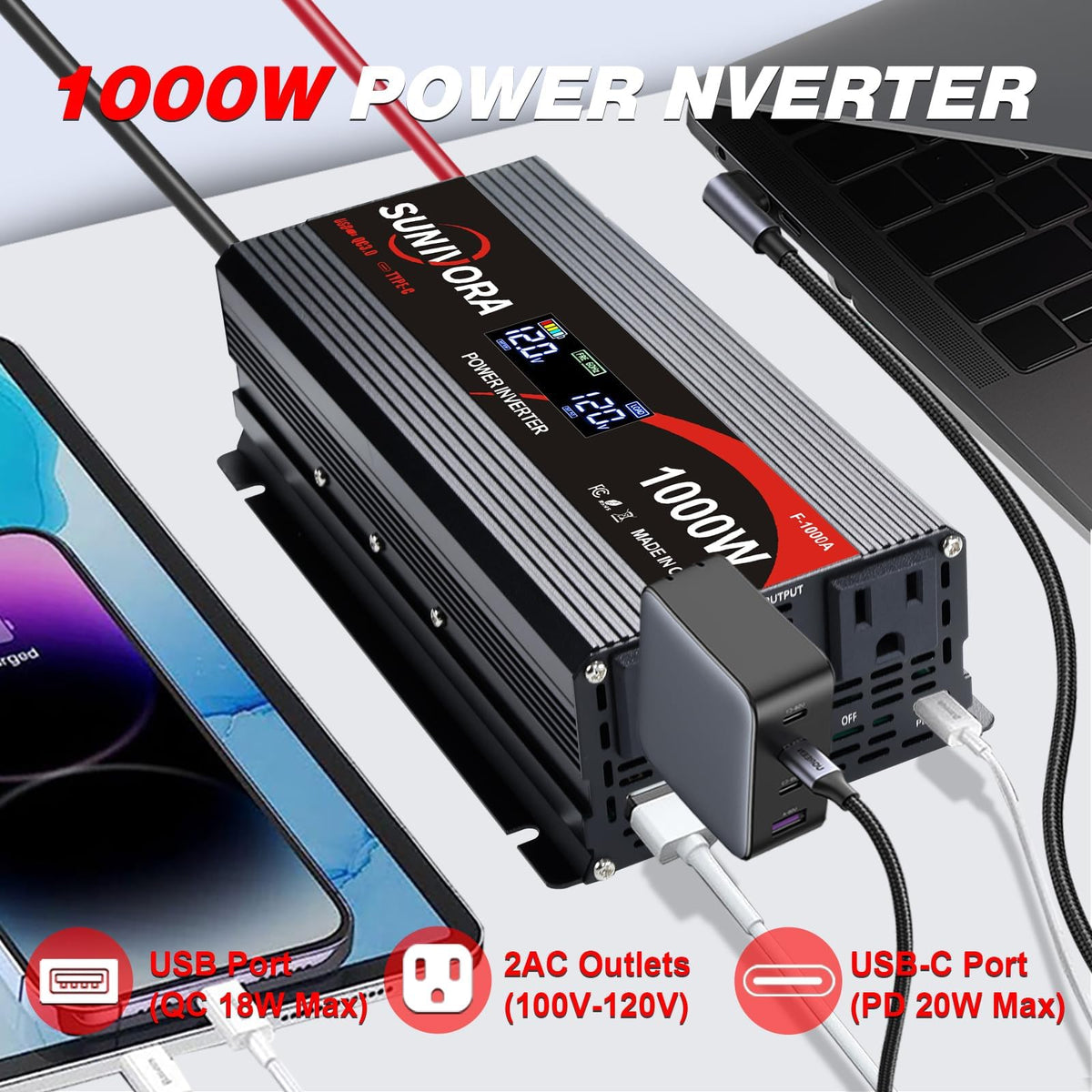 3000W Power Inverter 12V DC to 110V/120V AC Converter 6000W Peak