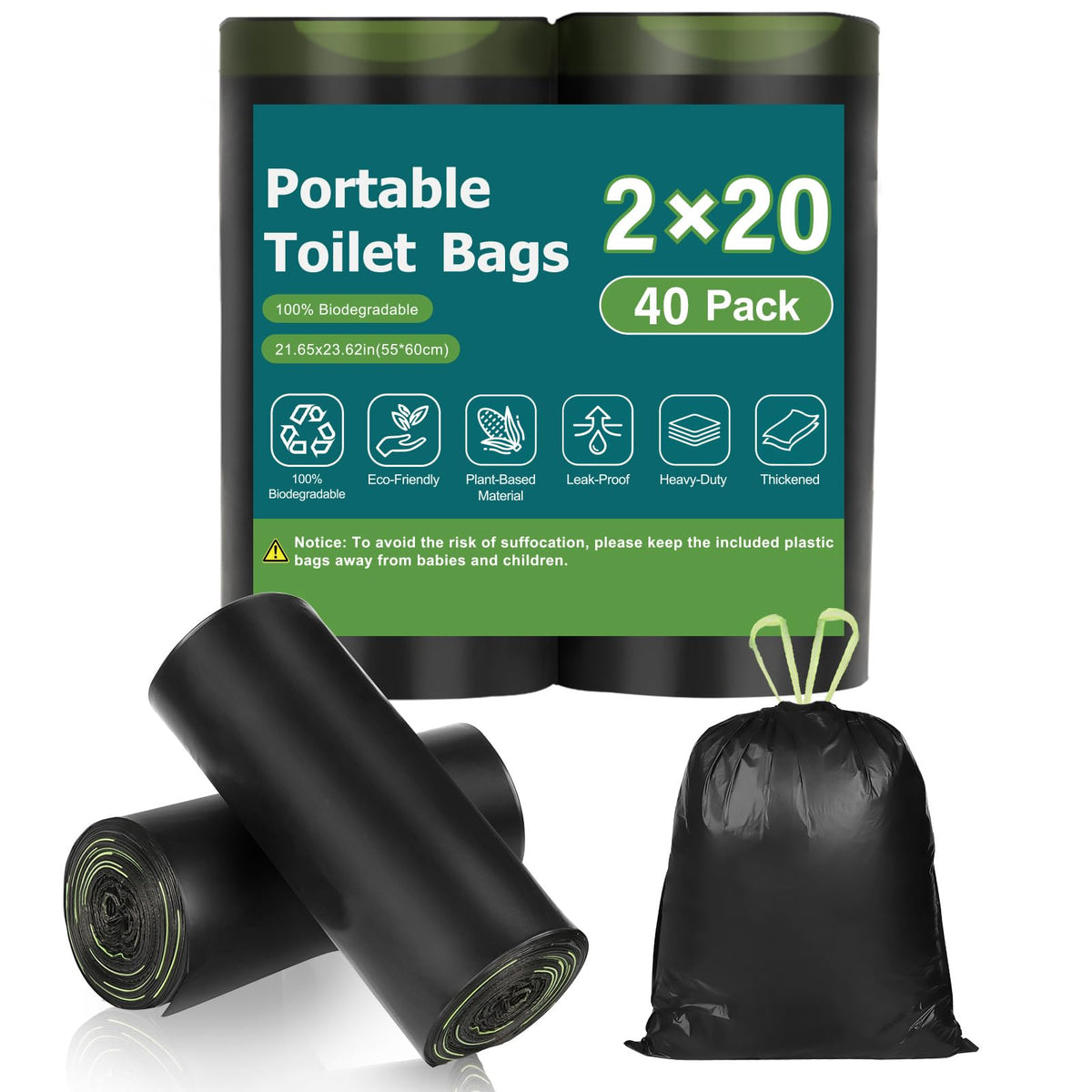 Portable Toilet Bags for Camping, Biodegradable Drawstring Toilet Bags
