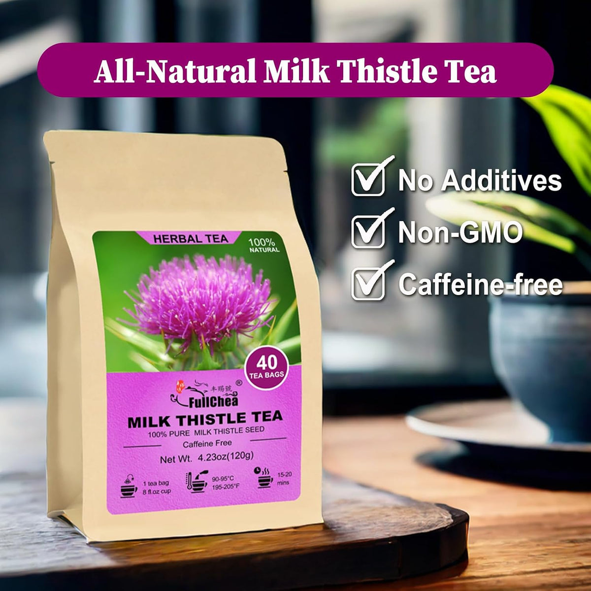 FullChea - Burdock Root Tea Bags, 40 Count, Premium Burdock Root