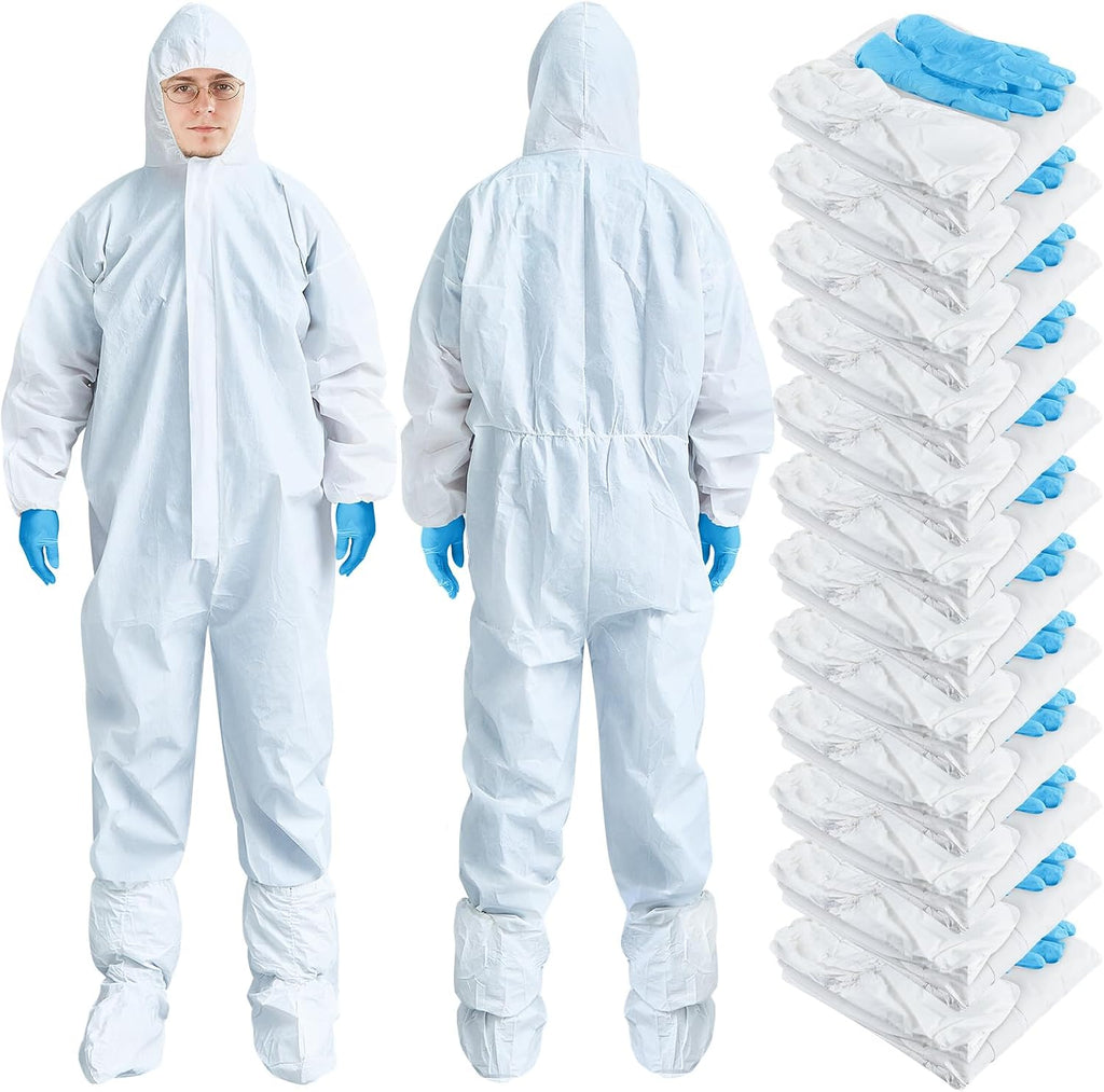 TrelaCo 5 sets Hazmat Suit Disposable Protective Coveralls Full Body