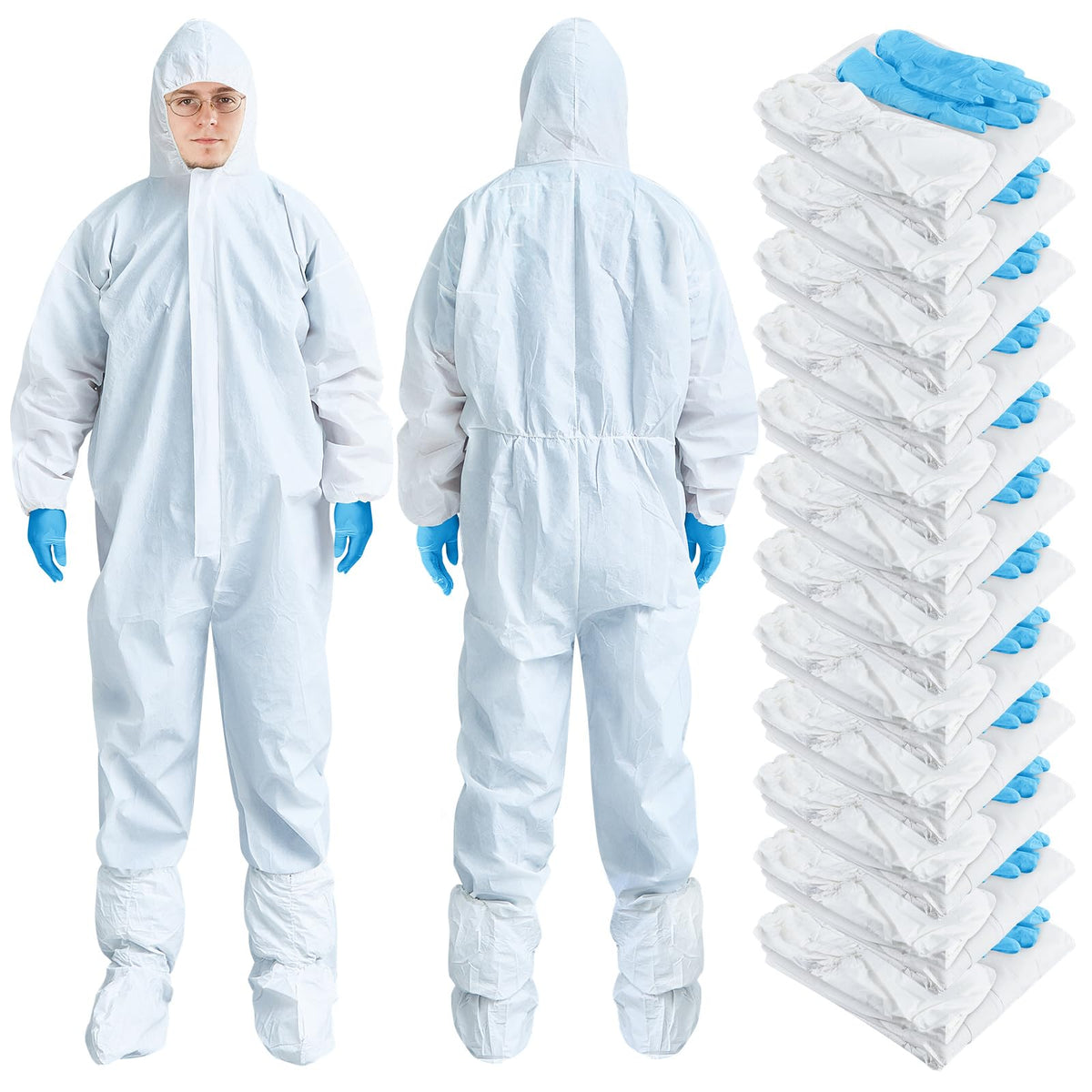TrelaCo 5 sets Hazmat Suit Disposable Protective Coveralls Full Body