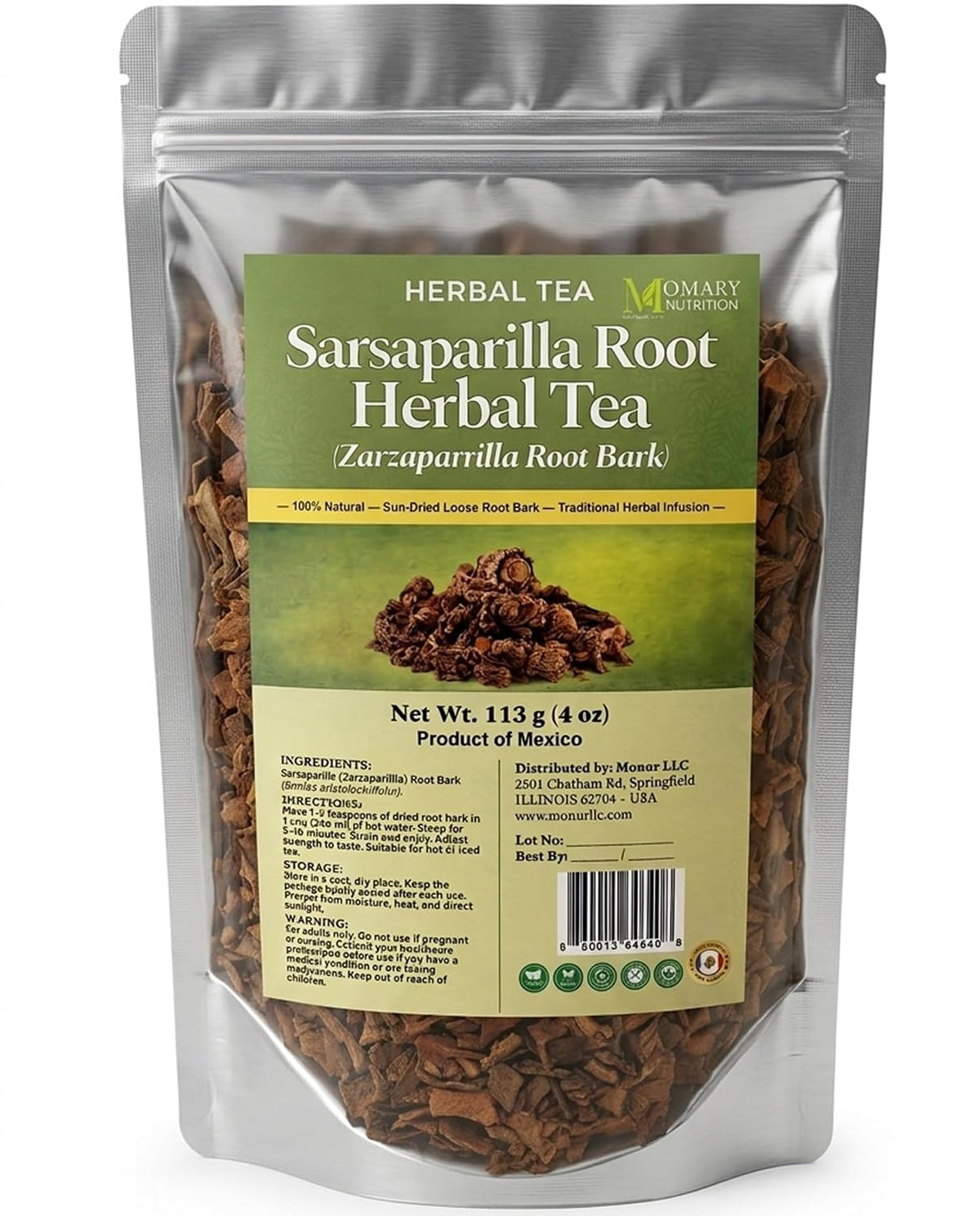 Sarsaparilla Root Herbal Tea — Zarzaparrilla Root Bark (Smilax aristolochiifolia) — 100% Natural — Sun-Dried Loose Bark — Caffeine Free Traditional Mexican Herbal Infusion — Net Wt. 113 g (4 oz)