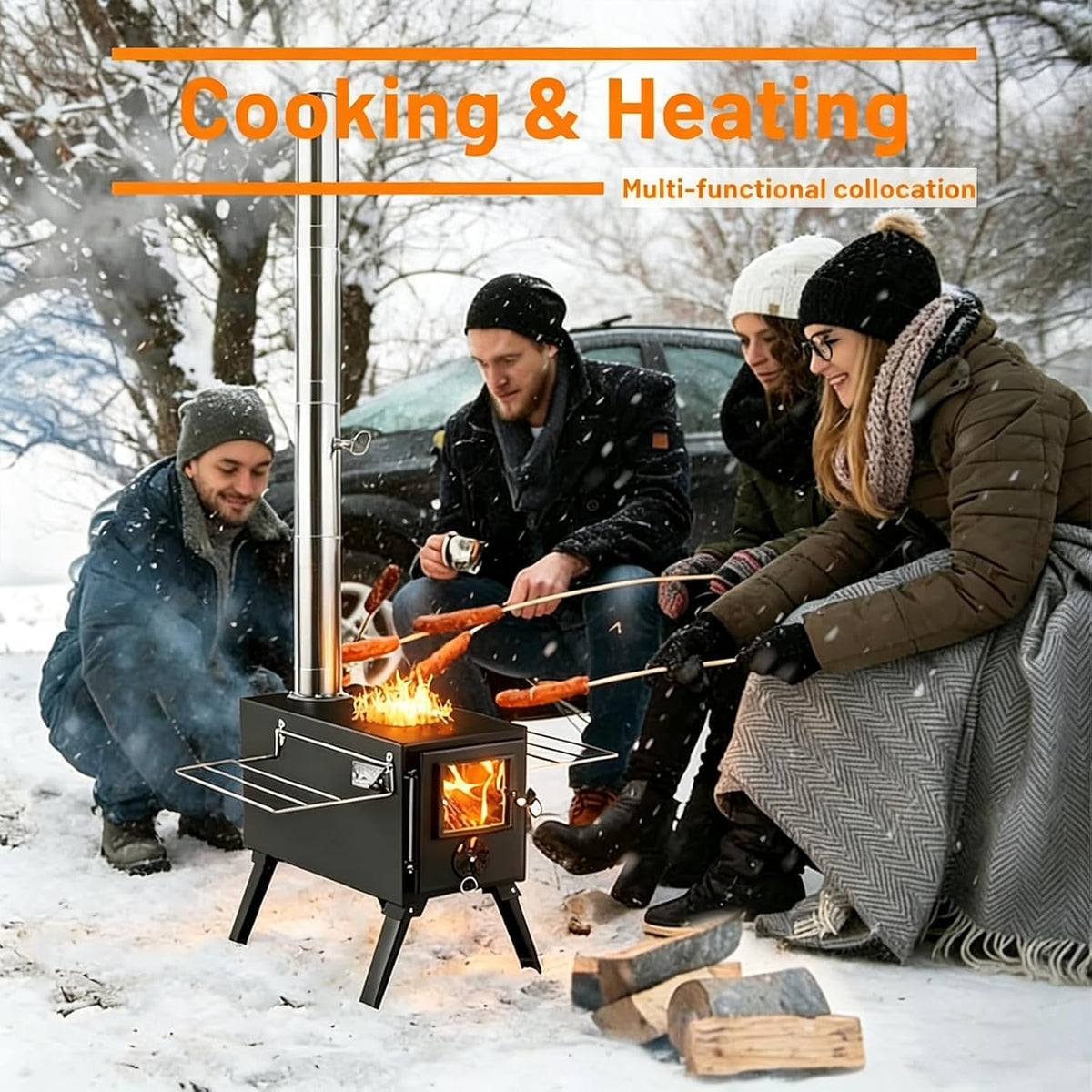 Hot Tent Stove,AVOFOREST Wood Burning Stove,Small Wood Stove with 7 Stainless Chimney Pipes for Outdoor Heating & Cooking, Ice Fishing, Hunting