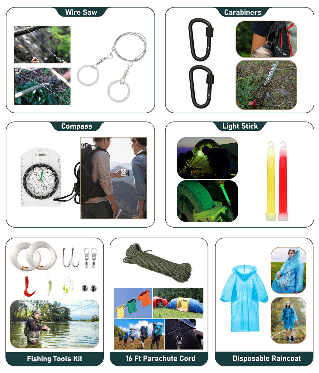 Survival Kit, 262 Piece Survival Gear and Supplies with First Aid Kit Pouch and Crossbody Bag
