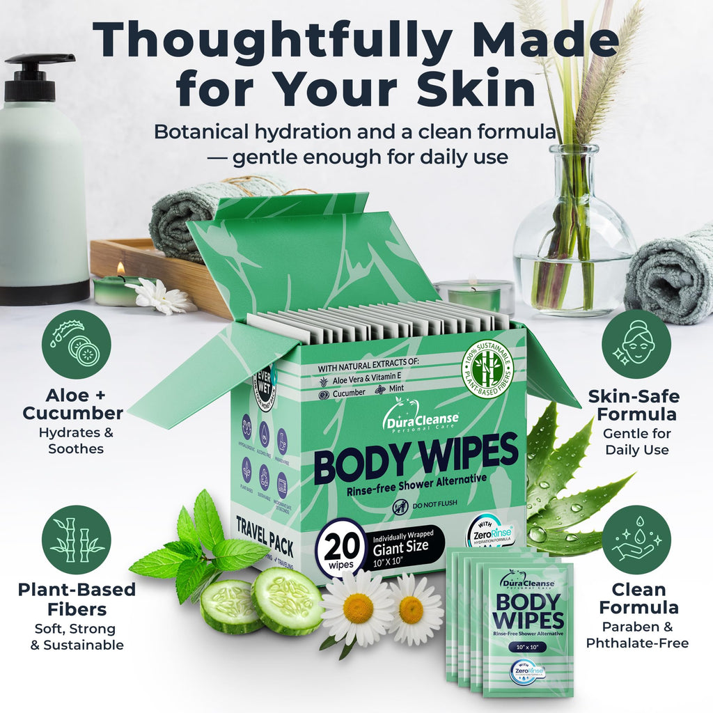 XL Body Wipes for Camping & Outdoor - No Rinse Shower Wipes - 100 Ct (2pk)