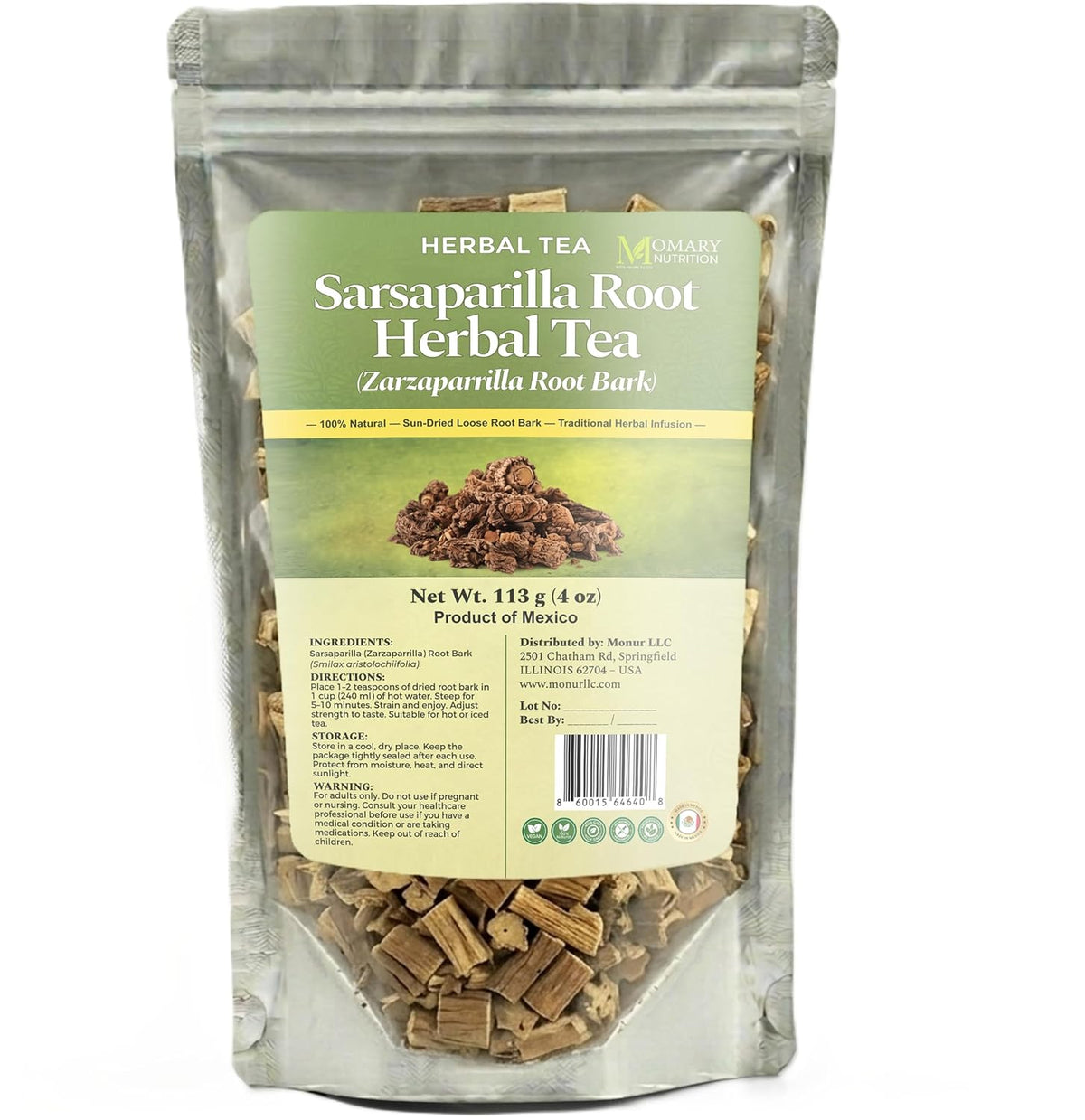 Sarsaparilla Root Herbal Tea — Zarzaparrilla Root Bark (Smilax aristolochiifolia) — 100% Natural — Sun-Dried Loose Bark — Caffeine Free Traditional Mexican Herbal Infusion — Net Wt. 113 g (4 oz)