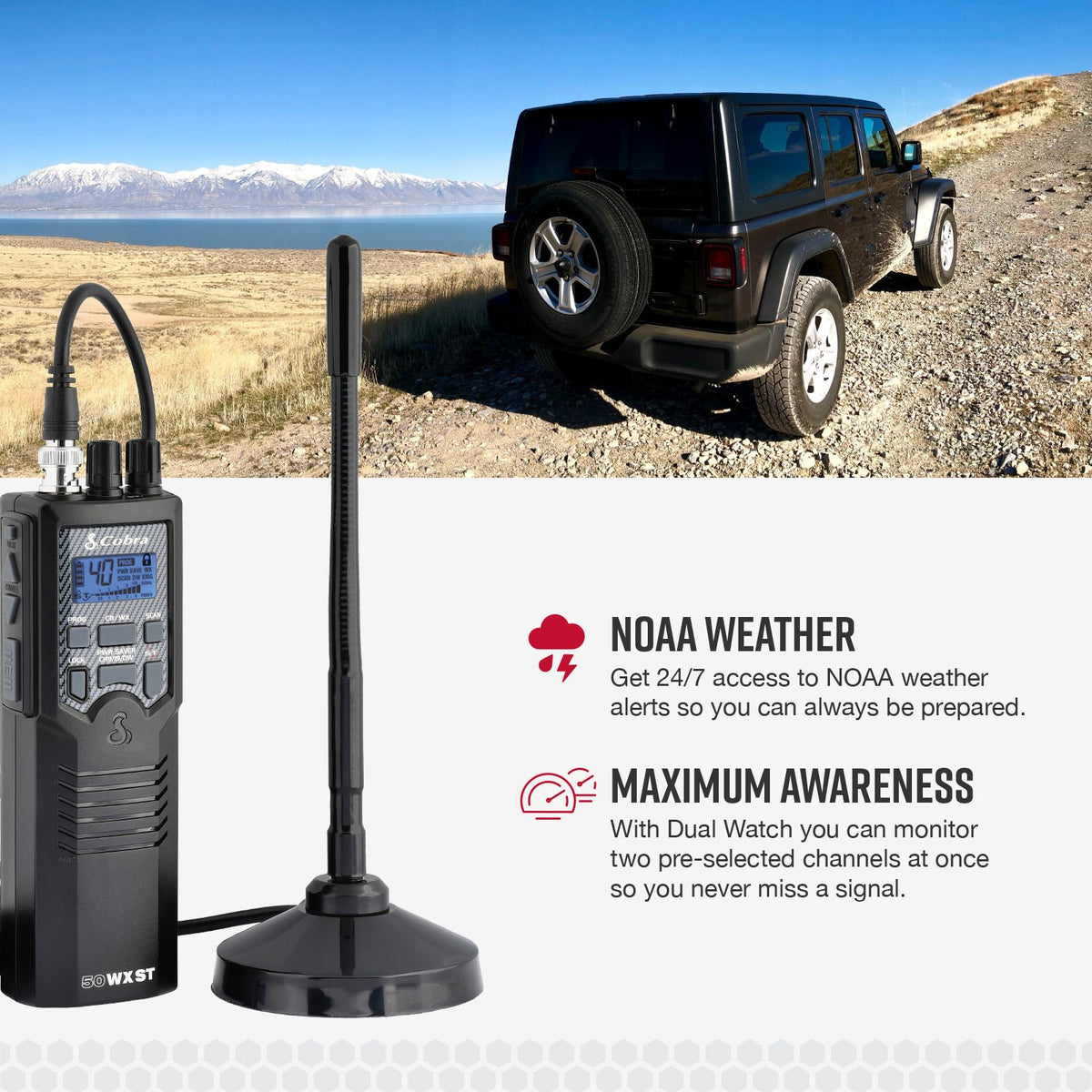 Cobra HH50WXST Handheld CB Radio - Emergency Radio with Access to Full 40 Channels and NOAA Alerts, Earphone Jack, 4 Watt Power Output