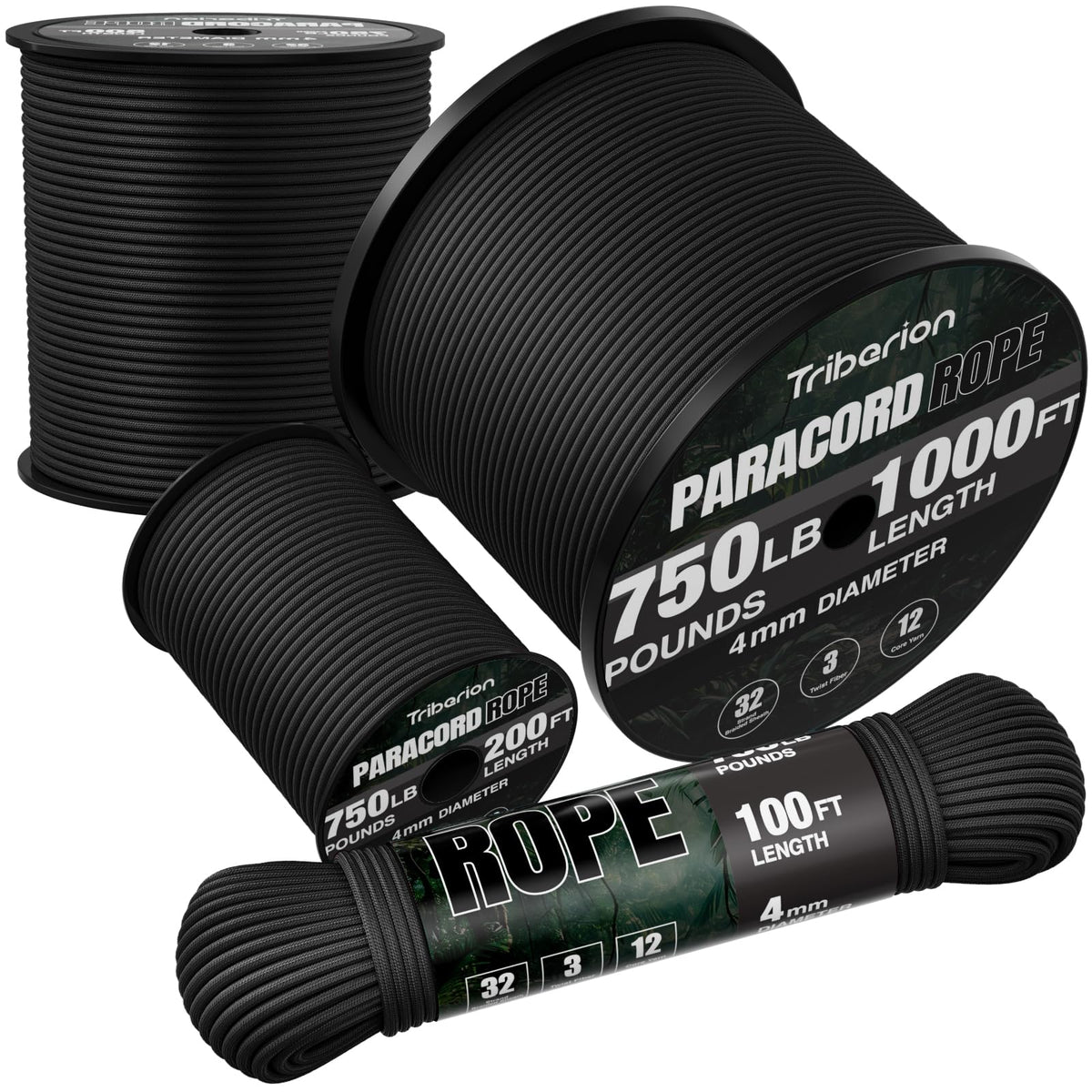 Paracord Rope 750 lb - 1000ft / 500ft / 200ft / 100ft 5/32" Parachute Cord 4MM 12-Strand para Cord - Heavy Duty Spool String for Survival,Camping Gear, Survival Bracelet, Clothesline