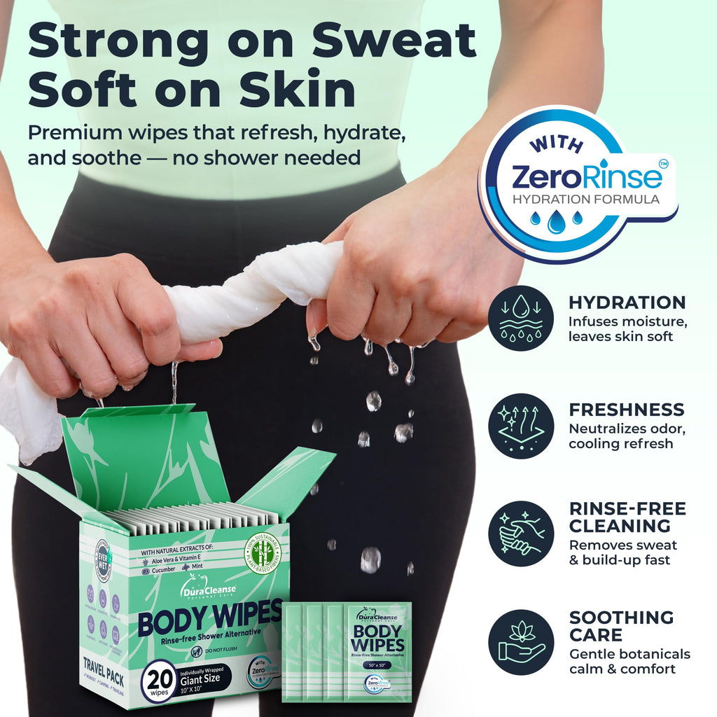 XL Body Wipes for Camping & Outdoor - No Rinse Shower Wipes - 100 Ct (2pk)