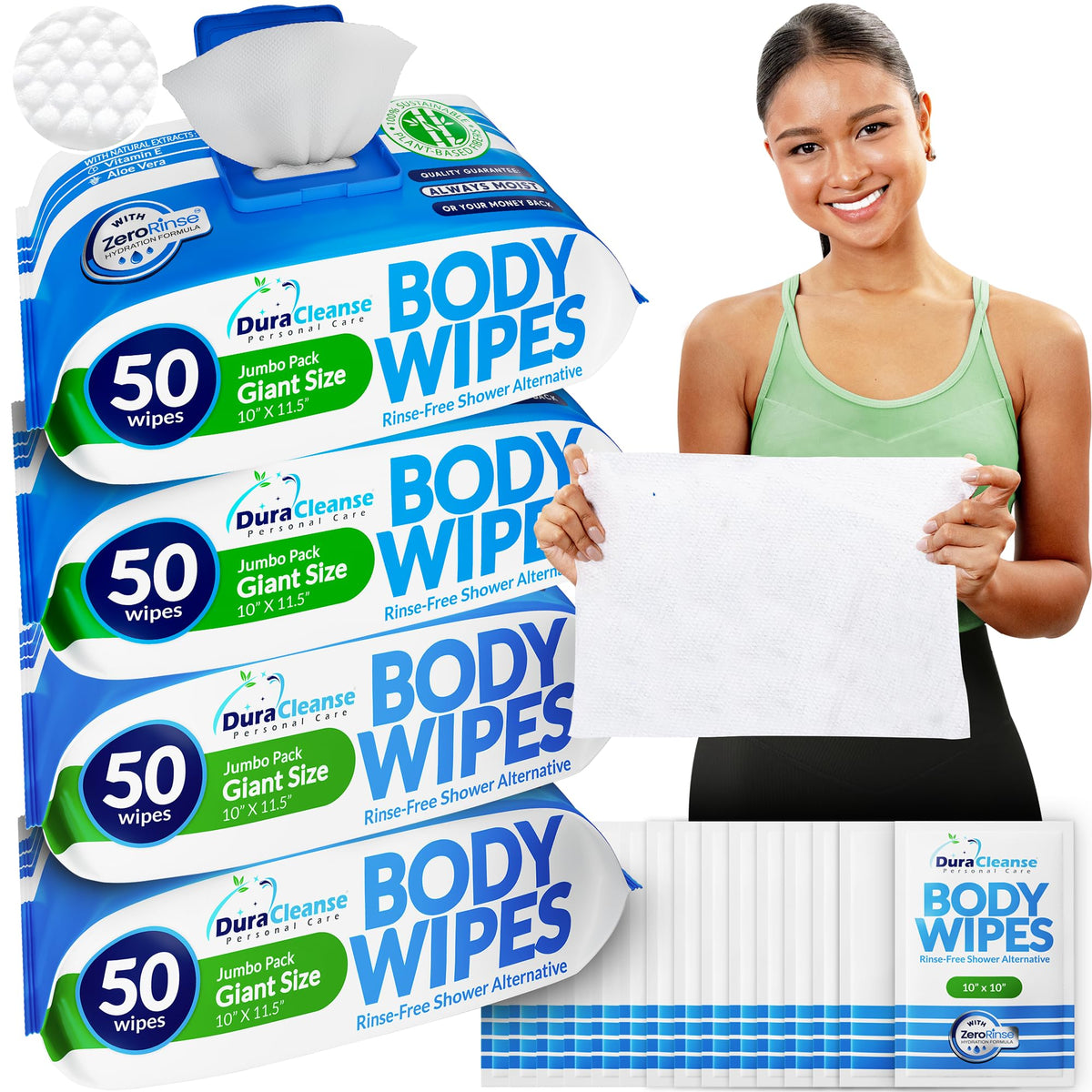 XL Body Wipes for Camping & Outdoor - No Rinse Shower Wipes - 100 Ct (2pk)
