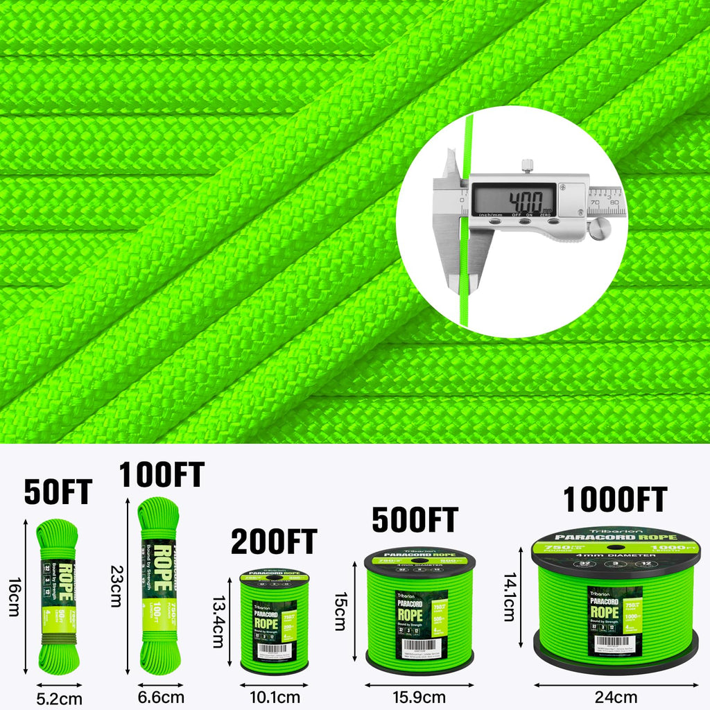 Paracord Rope 750 lb - 1000ft / 500ft / 200ft / 100ft 5/32" Parachute Cord 4MM 12-Strand para Cord - Heavy Duty Spool String for Survival,Camping Gear, Survival Bracelet, Clothesline
