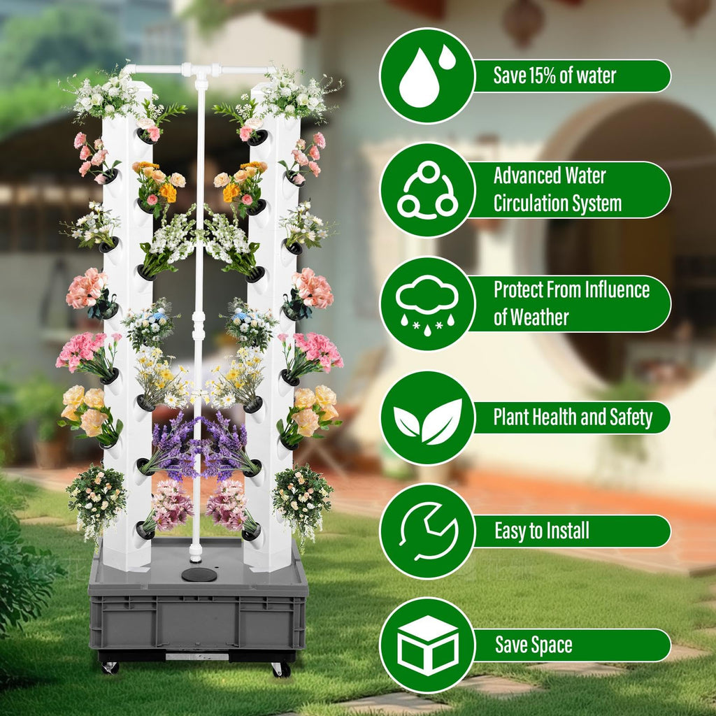 Hydroponic Tower, 14-Layer Hydroponics Growing System Kit with 70 Slots, Vertical Garden System with 20L Water Tank and Pump for Indoor Outdoor Home, Balcony & Patio