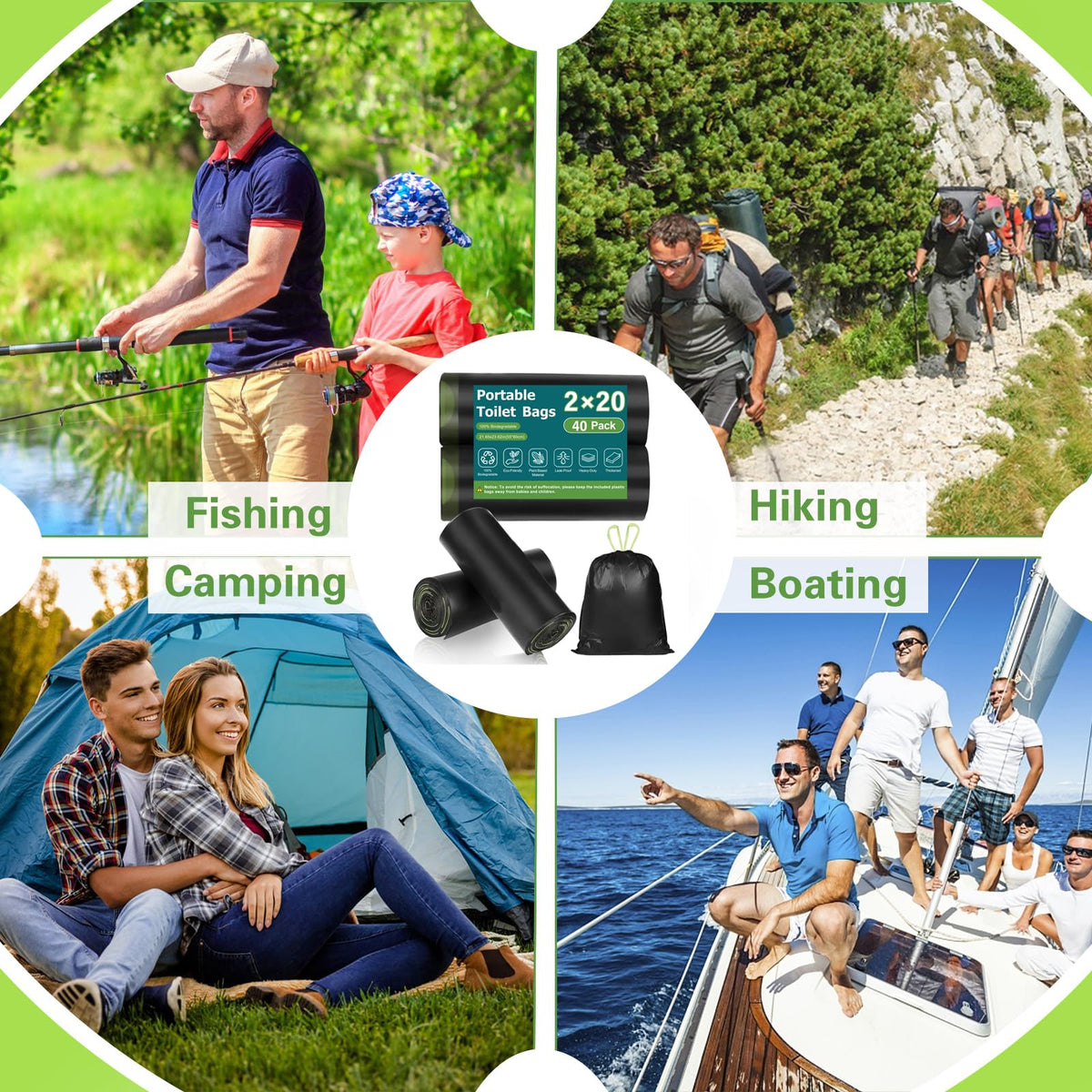 Portable Toilet Bags for Camping, Biodegradable Drawstring Toilet Bags