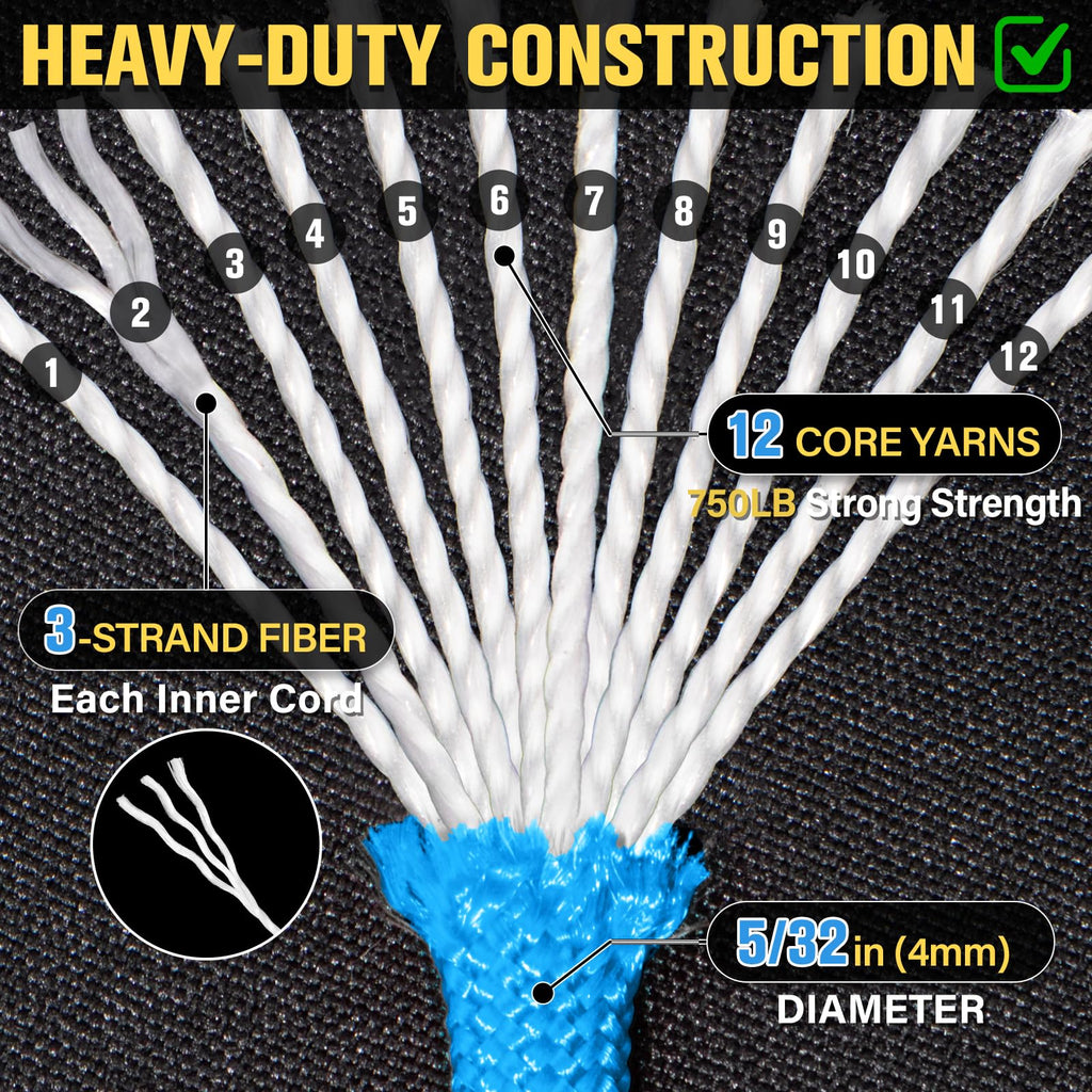 Paracord Rope 750 lb - 1000ft / 500ft / 200ft / 100ft 5/32" Parachute Cord 4MM 12-Strand para Cord - Heavy Duty Spool String for Survival,Camping Gear, Survival Bracelet, Clothesline
