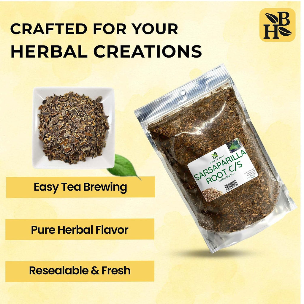 Herb To Body Sarsaparilla Root Cut & Sifted – 4 oz, Wildcrafted Dried for Sarsaparilla Tea & Herbal Tea for Wellness and Traditional Uses