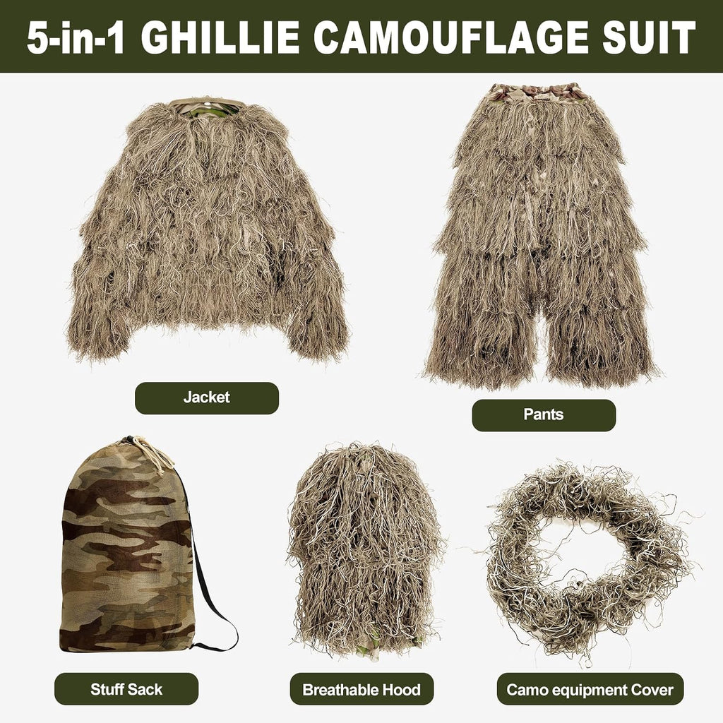 DoCred 5-In-1 Ghillie Suit, 3D Camouflage Hunting Suit
