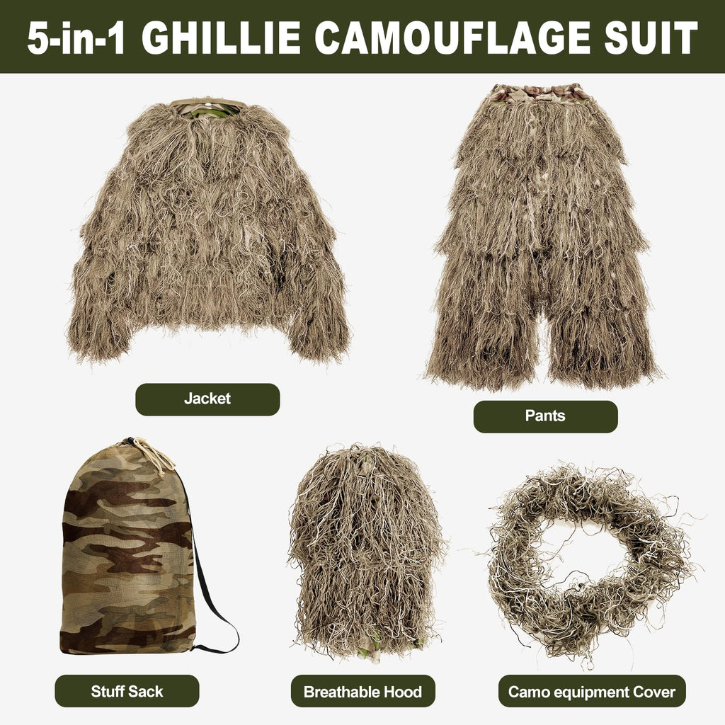 DoCred 5-In-1 Ghillie Suit, 3D Camouflage Hunting Suit