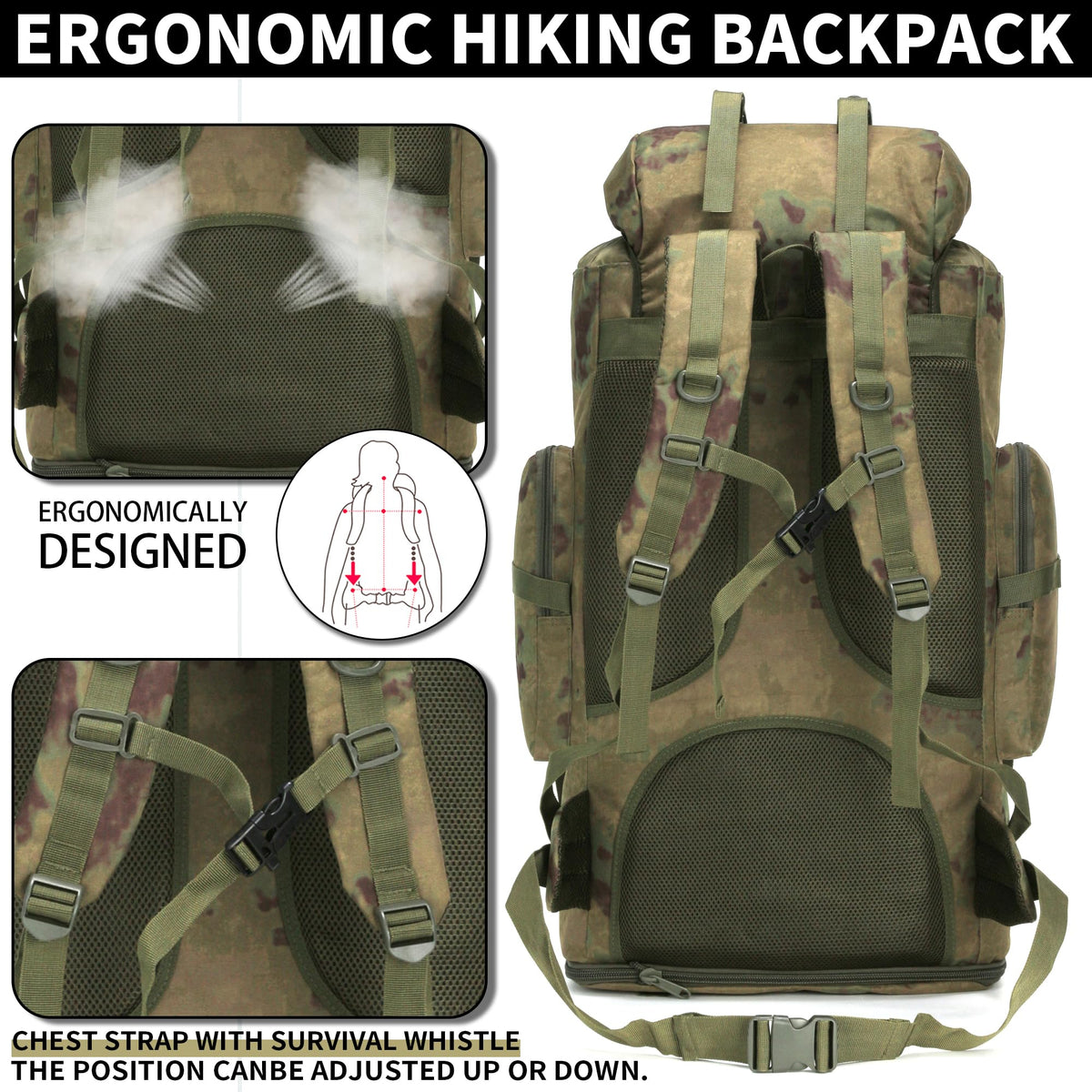 Hiking Backpack 70L/100L Camping Backpack Military Rucksack