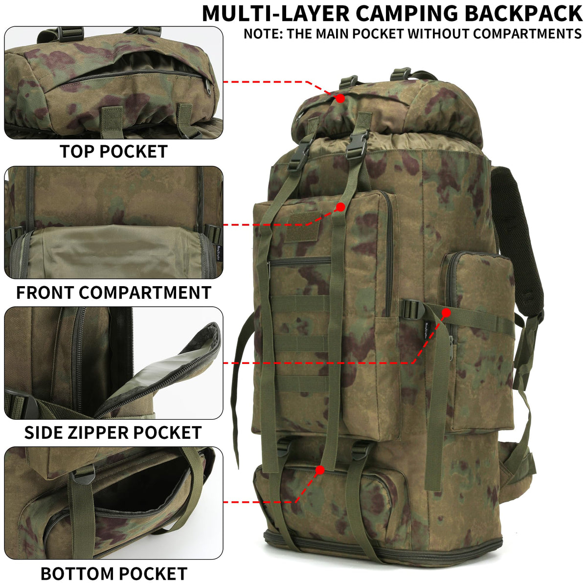 Hiking Backpack 70L/100L Camping Backpack Military Rucksack