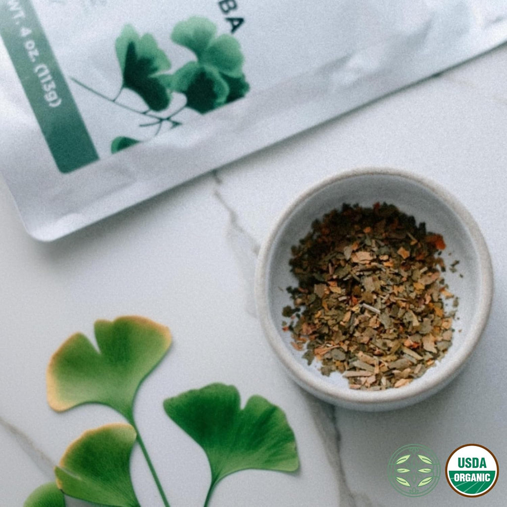 Organic Dried Ginkgo Biloba Leaves 4 oz (113g), USDA Certified Organic Ginkgo Leaf Herb Tea, Ginko Biloba Tea, Gingko, Cut and Sifted