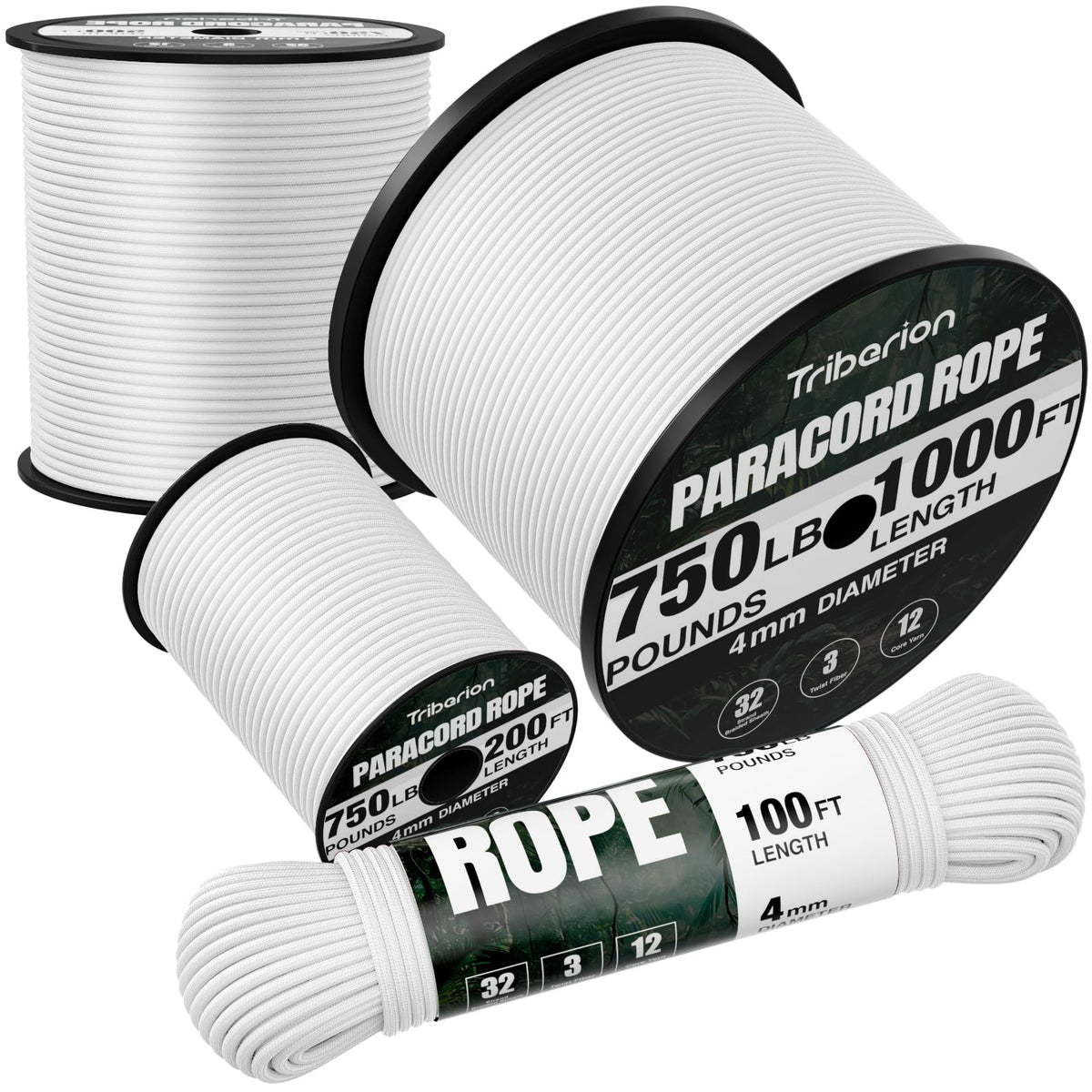 Paracord Rope 750 lb - 1000ft / 500ft / 200ft / 100ft 5/32" Parachute Cord 4MM 12-Strand para Cord - Heavy Duty Spool String for Survival,Camping Gear, Survival Bracelet, Clothesline