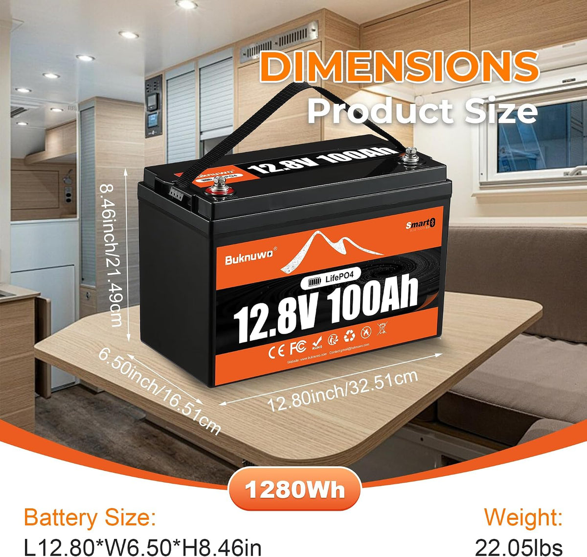12V 100Ah LiFePO4 Lithium Battery with Bluetooth,15000+ Cycles Lithium Battery for Trolling Motor, Off-Grid,Boat,RV, Marine, Solar (12.8V 100Ah-Bluetooth)