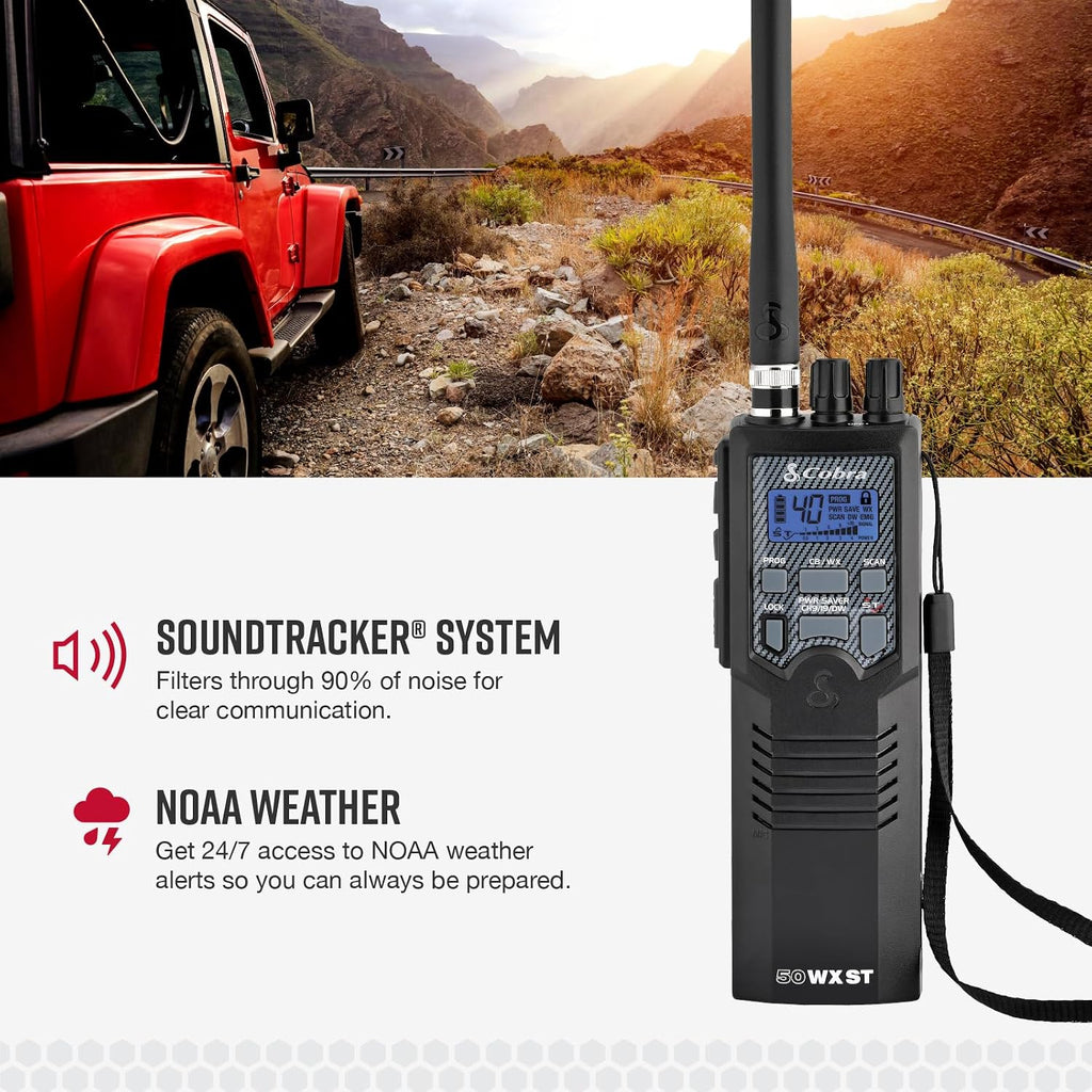 Cobra HH50WXST Handheld CB Radio - Emergency Radio with Access to Full 40 Channels and NOAA Alerts, Earphone Jack, 4 Watt Power Output