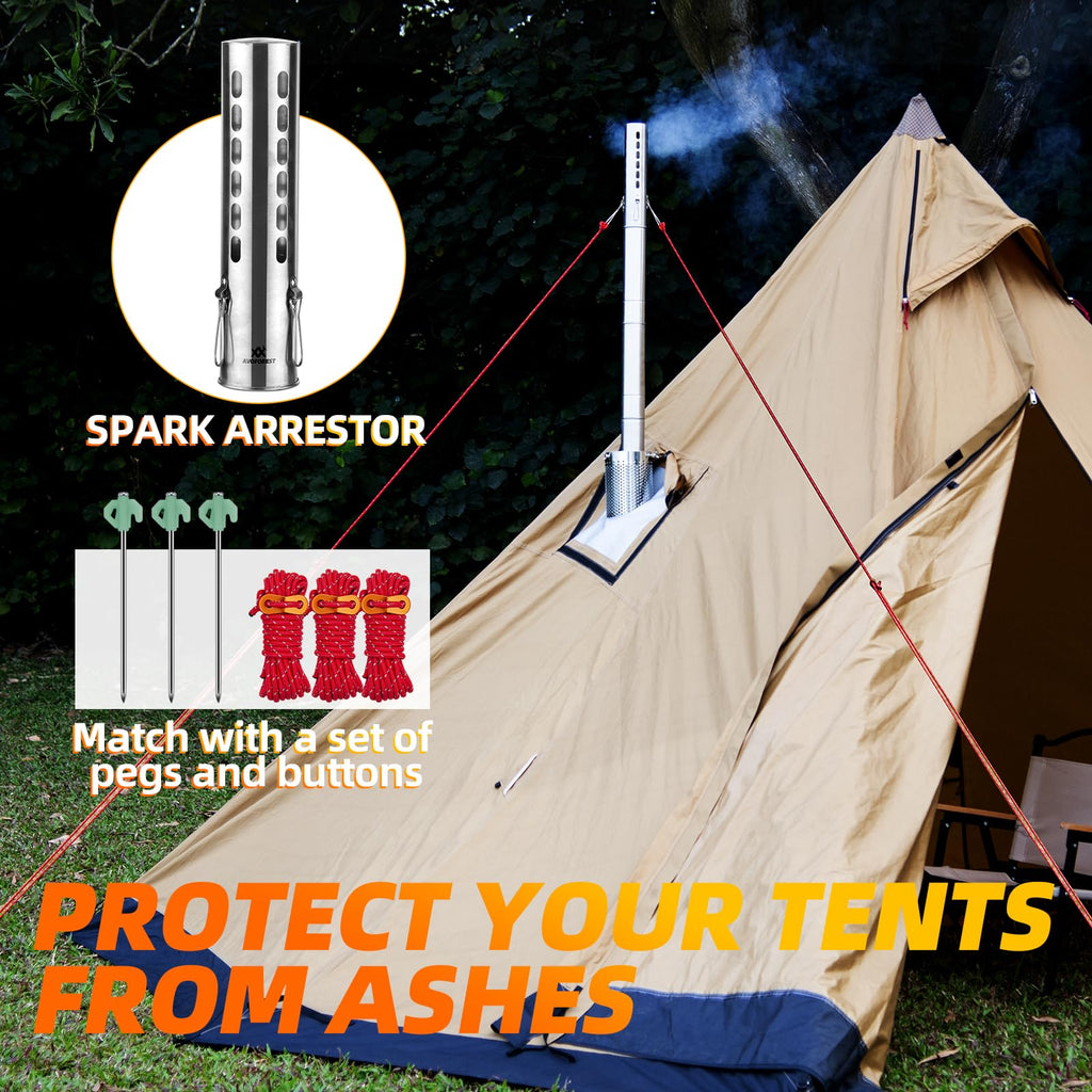 Hot Tent Stove,AVOFOREST Wood Burning Stove,Small Wood Stove with 7 Stainless Chimney Pipes for Outdoor Heating & Cooking, Ice Fishing, Hunting