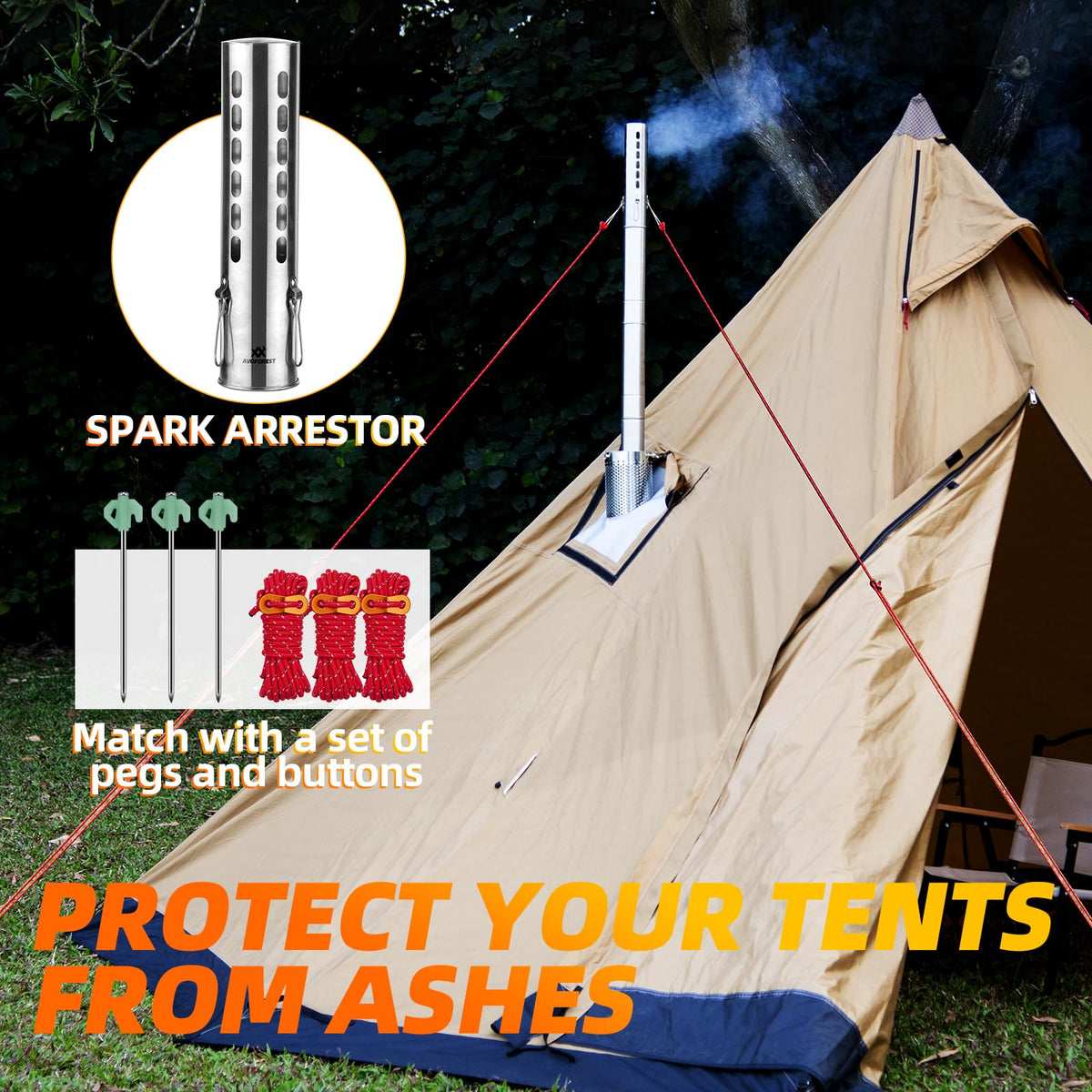 Hot Tent Stove,AVOFOREST Wood Burning Stove,Small Wood Stove with 7 Stainless Chimney Pipes for Outdoor Heating & Cooking, Ice Fishing, Hunting